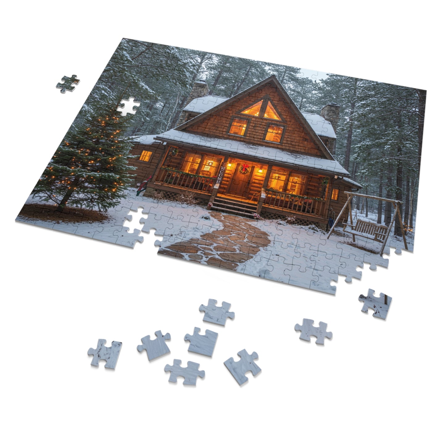 252 pcs Cozy Winter Cabin Jigsaw Puzzle, Winter Wonderland Jigsaw Puzzle, Snow-Covered Retreat with Christmas Decor, Winter Wonderland Puzzle