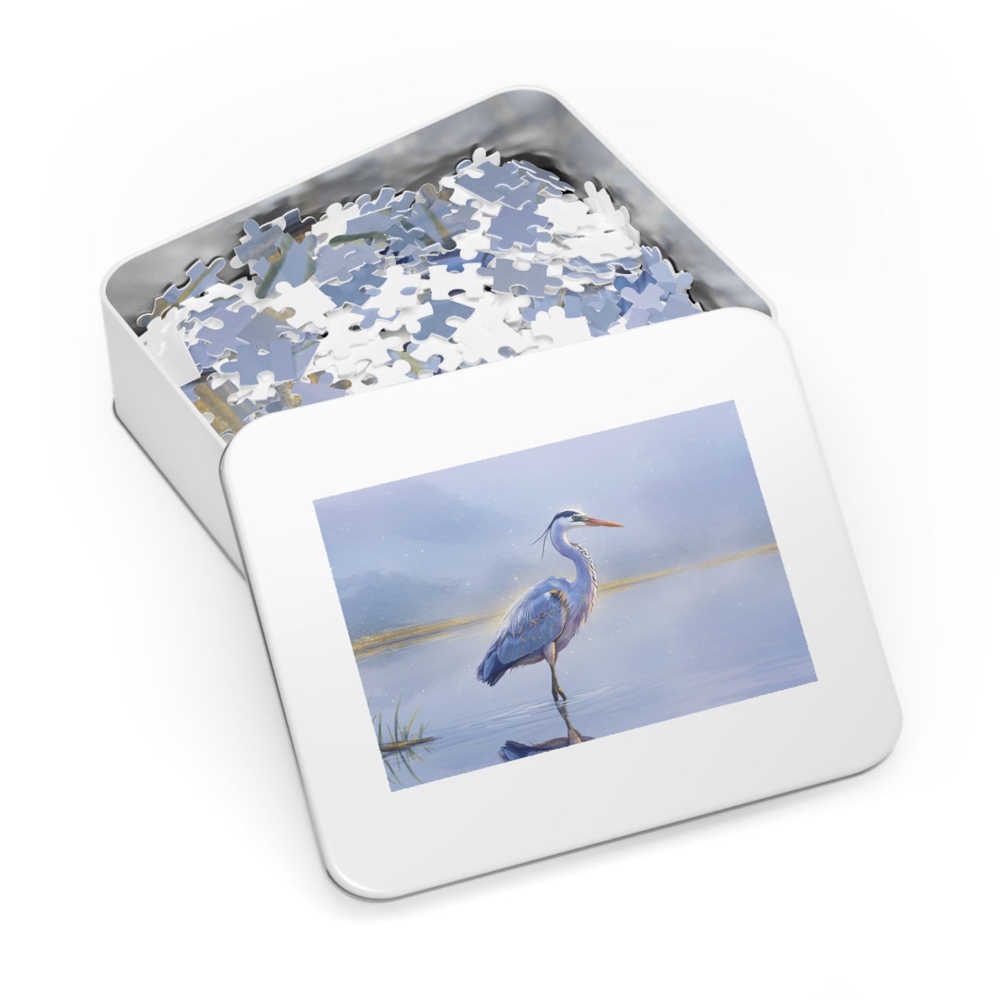 110, 252, 500, 1000, 2000 pc Heron Lake Jigsaw Puzzle, Elegant Bird Standing in Tranquil Waters, Peaceful Nature Puzzle, Tranquil Bird Puzzle
