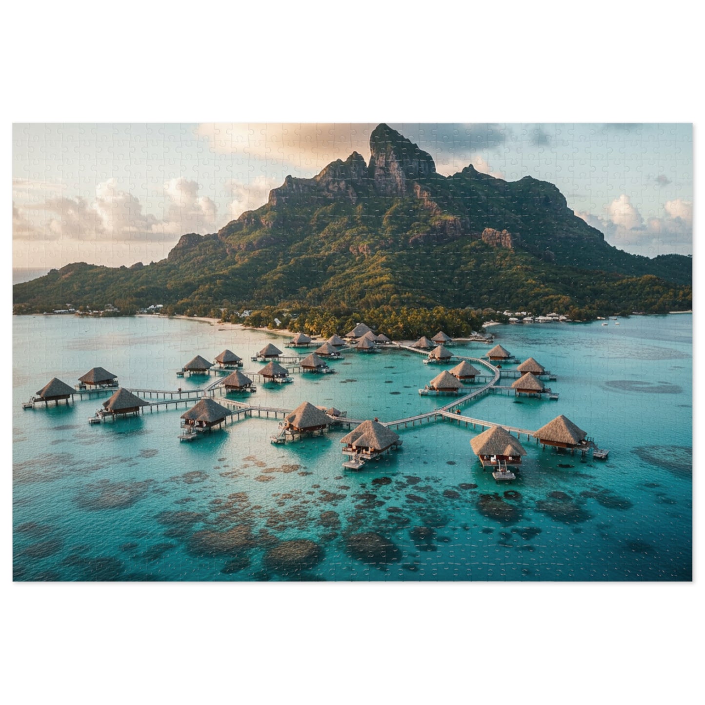 110, 252, 500, 1000, 2000 pcs Tropical Island Jigsaw Puzzle, Scenic Paradise Puzzle, Exotic Vacation Puzzle, Breathtaking Tropical Bay with Overwater Retreats