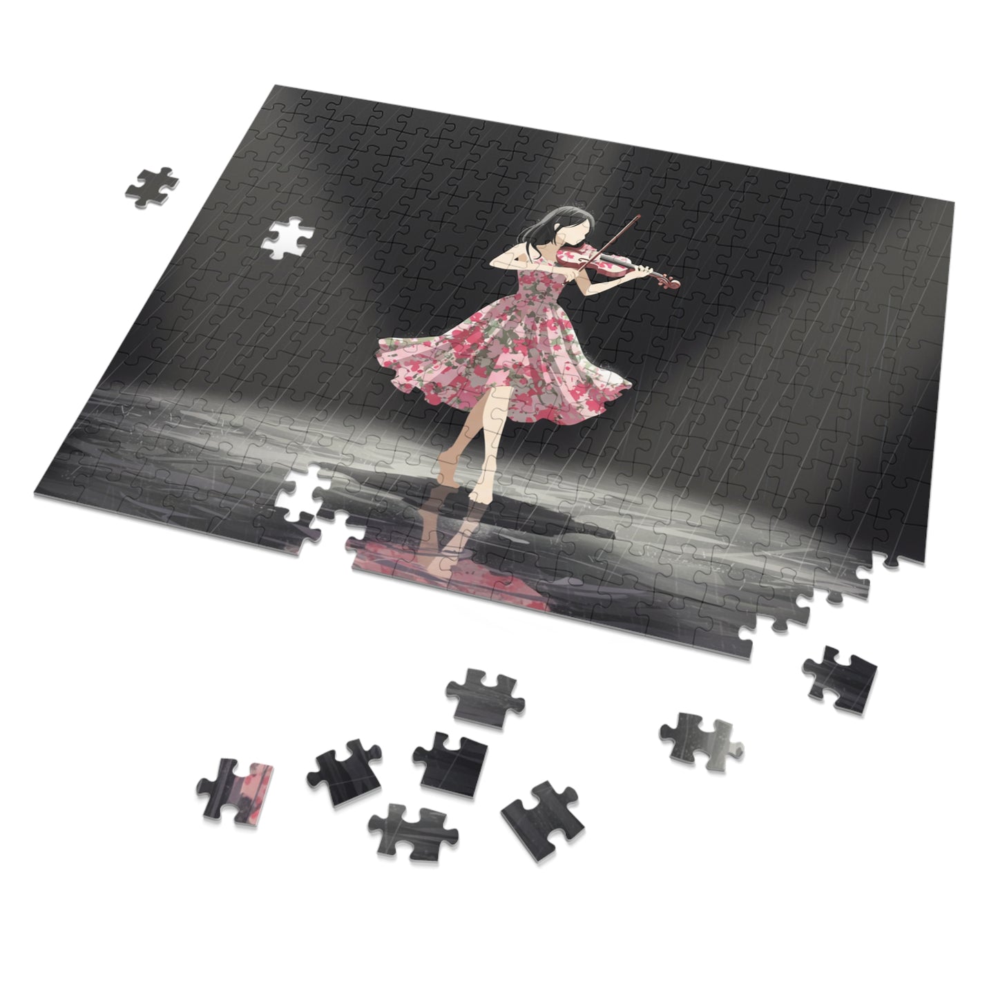 30, 110, 252 pcs Violinist in the Rain Jigsaw Puzzle, Barefoot Violin Player, Artistic Violin Puzzle