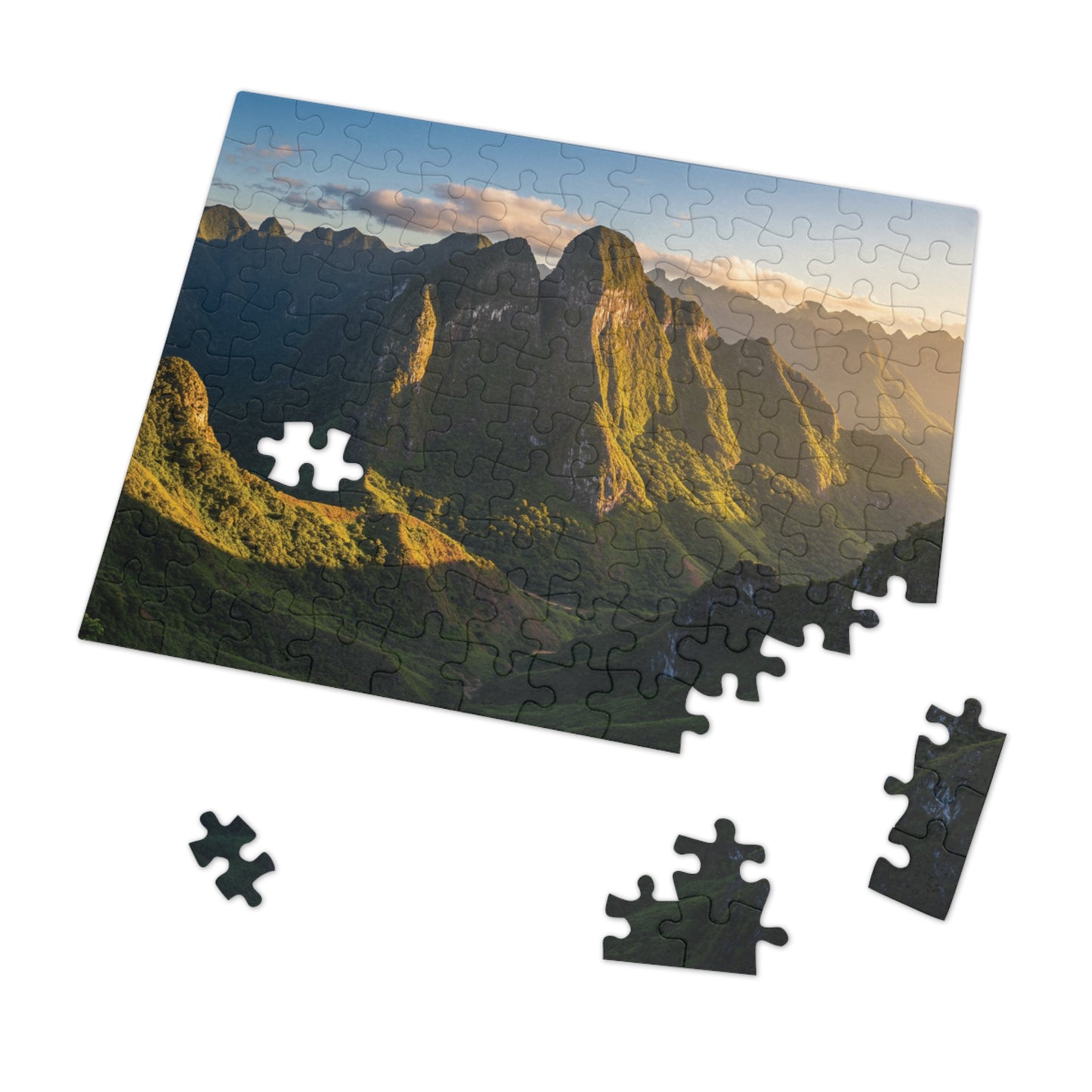 110, 252, 500, 1000, 2000 Jigsaw Puzzle, Sunlit Mountain Valley Jigsaw Puzzle – Lush Green Peaks & Scenic Trail View | Nature Puzzle Gift | Relaxing Landscape Puzzle for Adults & Teens