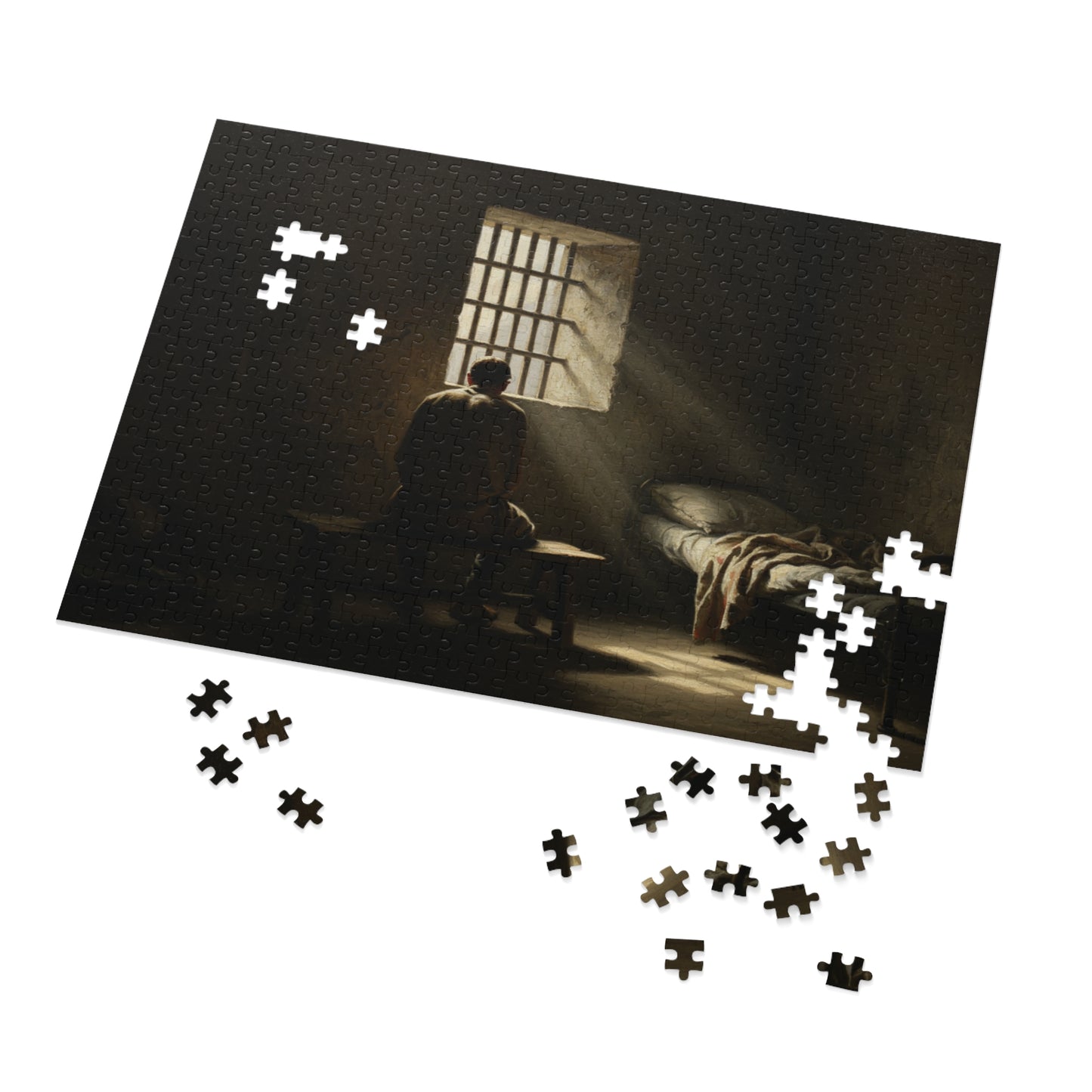110, 252, 500, 1000, 2000 Contemplative Jigsaw Puzzle, Solitary Prison Cell Jigsaw Puzzle, Lonely Reflection Puzzle, Dark Prison Room Jigsaw