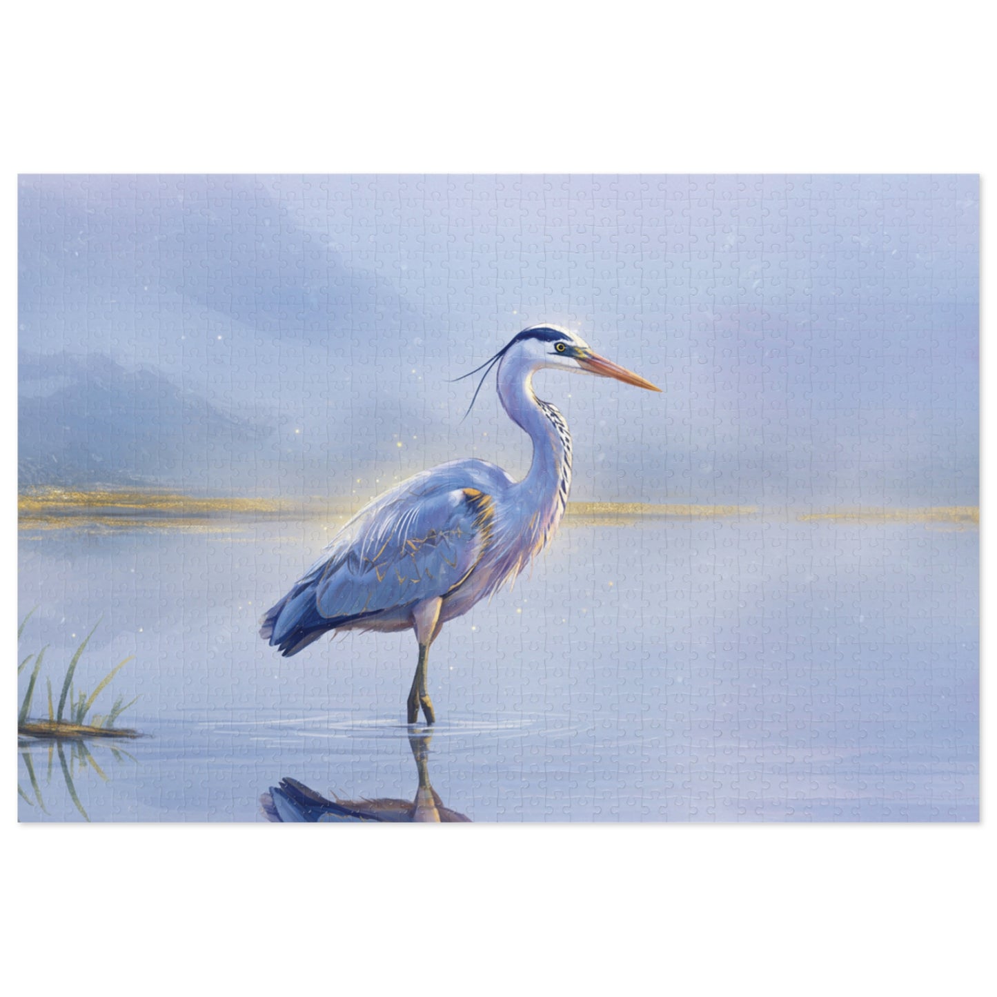 110, 252, 500, 1000, 2000 pc Heron Lake Jigsaw Puzzle, Elegant Bird Standing in Tranquil Waters, Peaceful Nature Puzzle, Tranquil Bird Puzzle