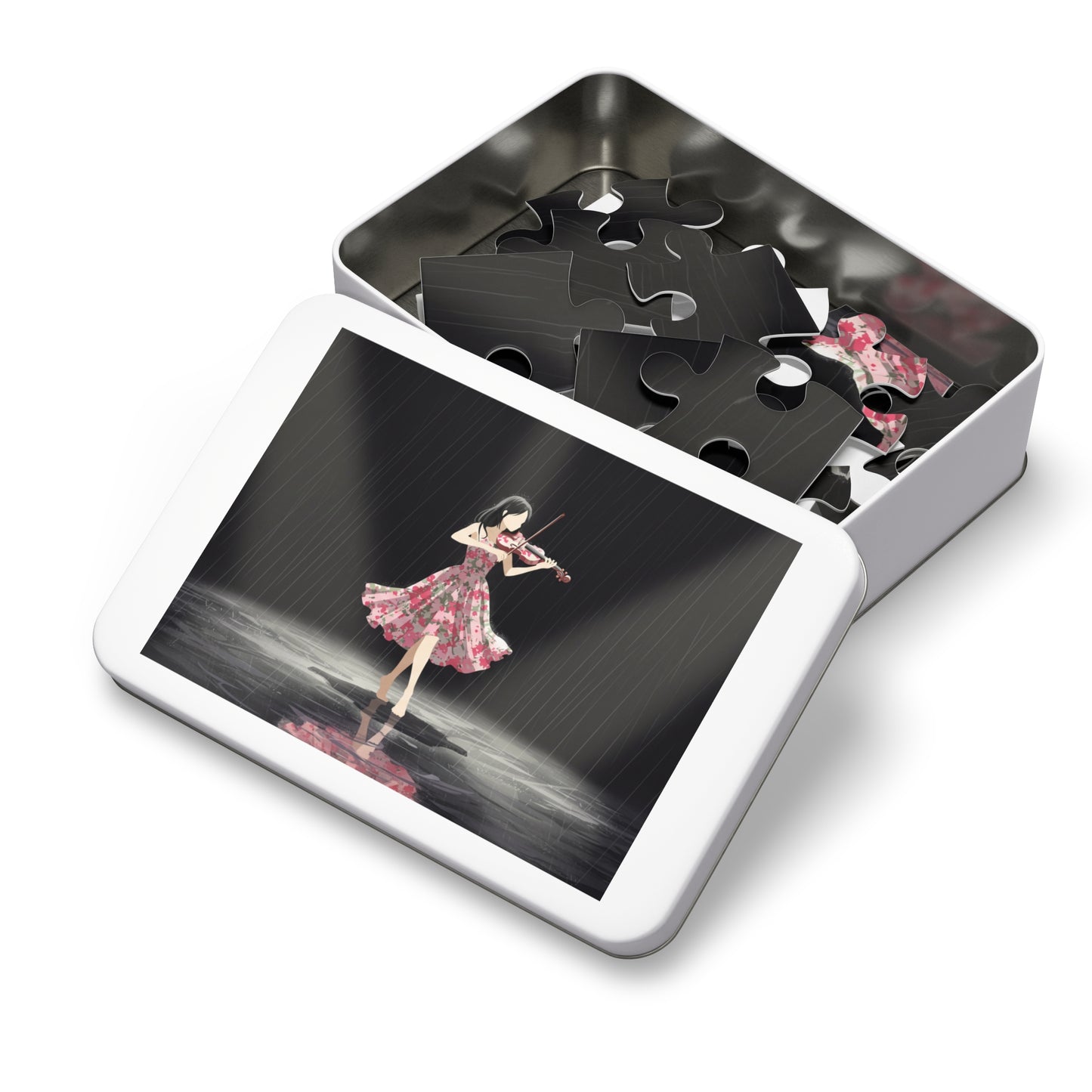 30, 110, 252 pcs Violinist in the Rain Jigsaw Puzzle, Barefoot Violin Player, Artistic Violin Puzzle