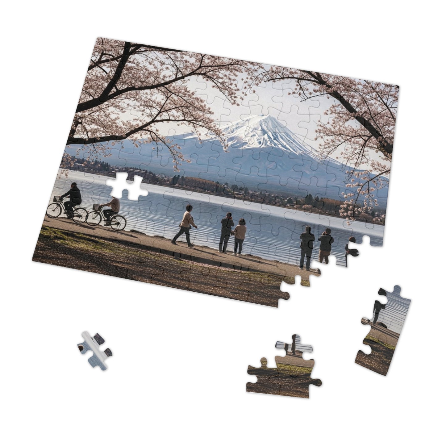 Mount Fuji Cherry Blossom Lake Jigsaw Puzzle 🌸 Snow Capped Peak, Sakura Frames & Serene Japan View