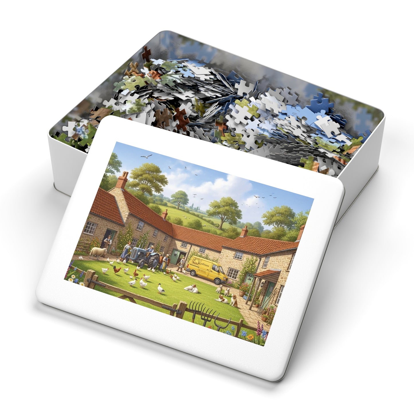 Countryside Village Farm Jigsaw Puzzle with Dogs Chickens and Sheep