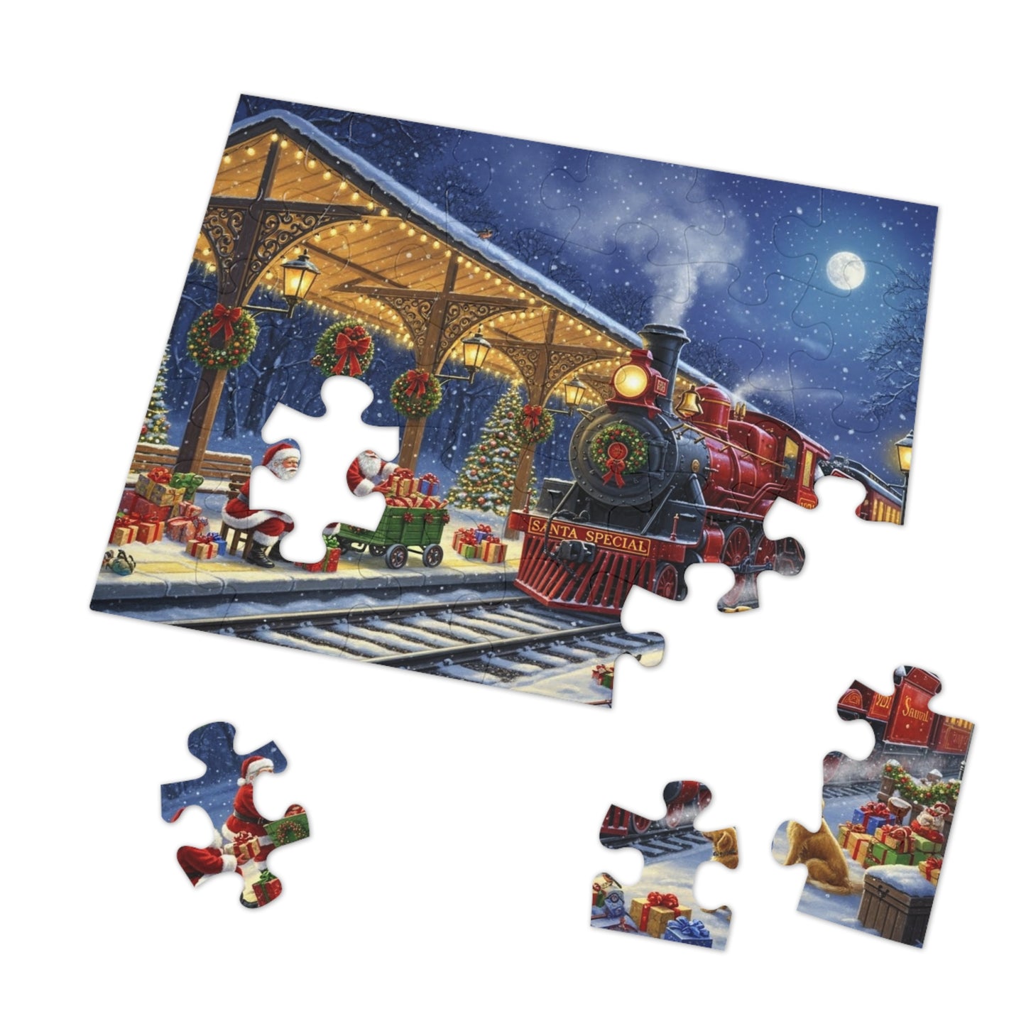 Santa Special Christmas Train Jigsaw Puzzle Magical Winter Night Scene