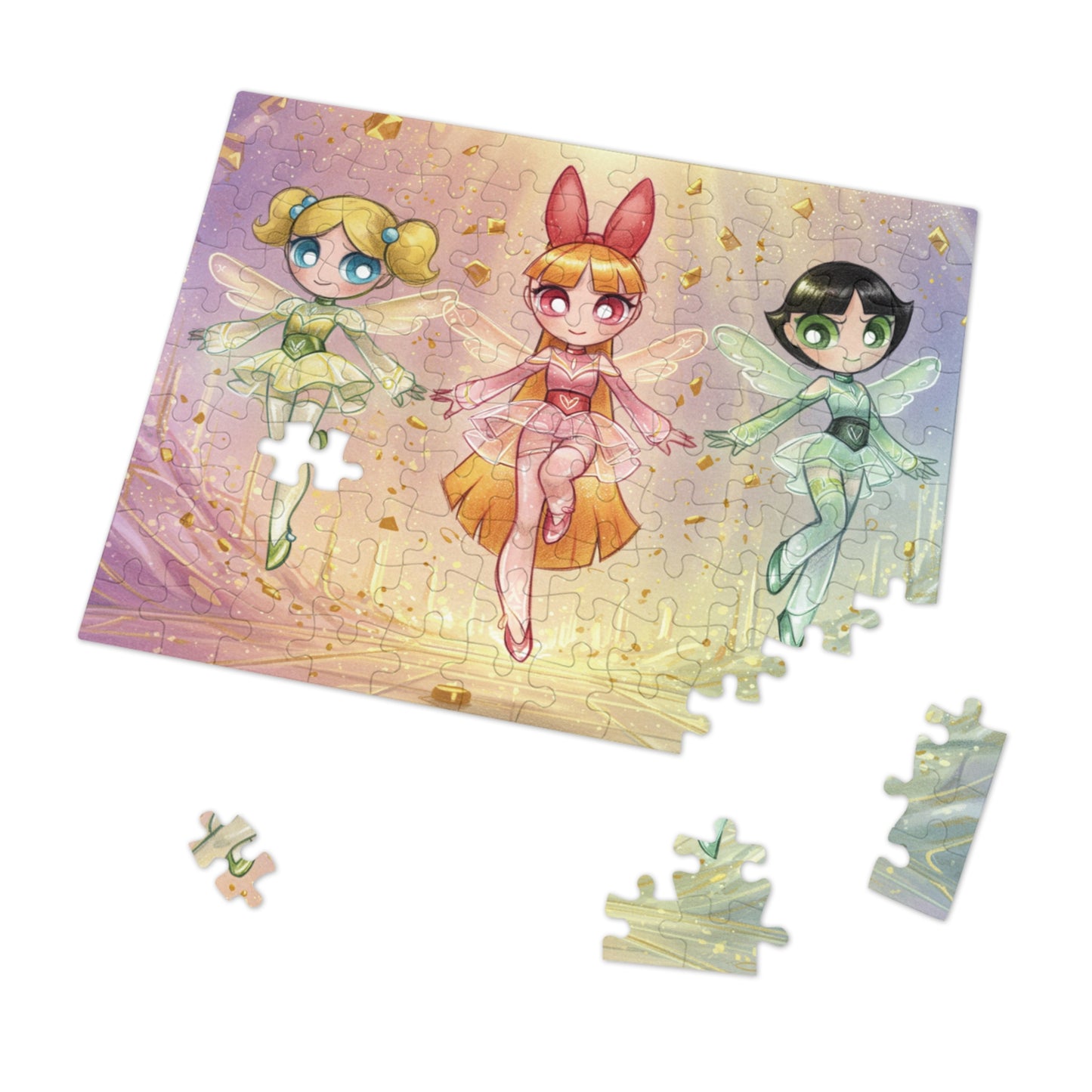 30, 110, 252 pcs Magical Fairy Trio Jigsaw Puzzle, Colorful Fairies in a Glittering World, Pastel Fantasy Puzzle, Glittering Fairy Puzzle
