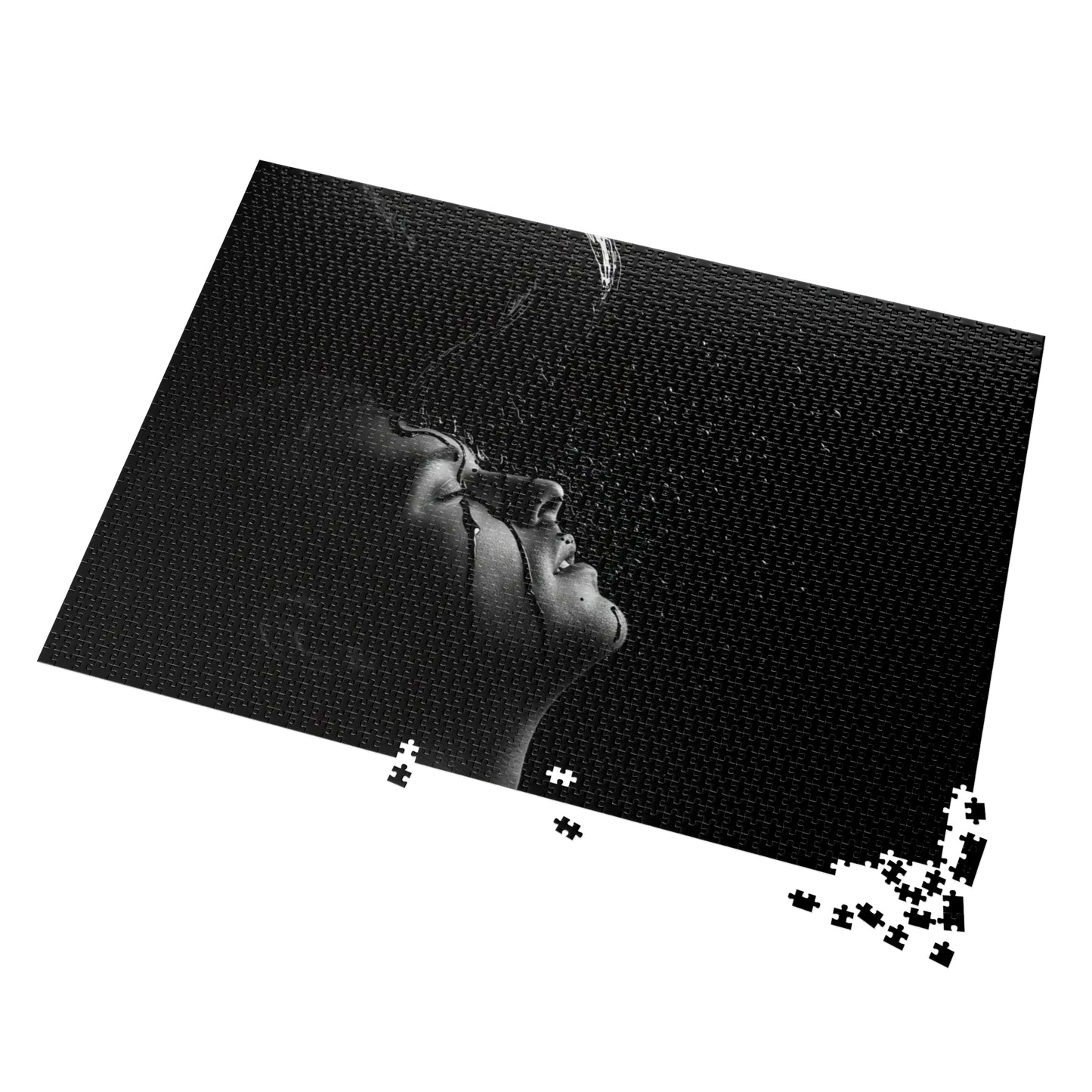 500, 1000, 2000 pcs Abstract Black Liquid Splash on Face Jigsaw Puzzle, Black Fluid Pour Over Face Jigsaw Puzzle