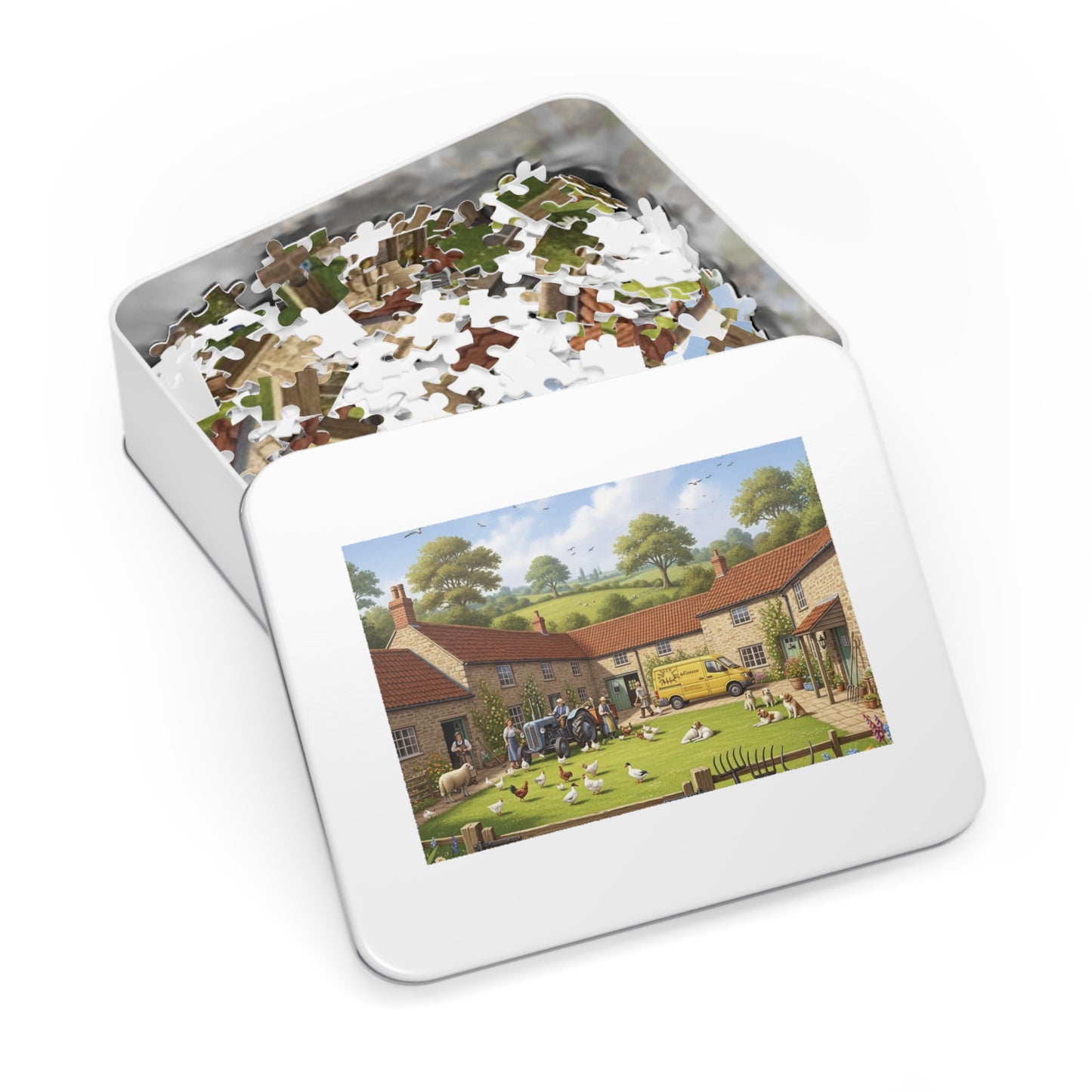 Countryside Village Farm Jigsaw Puzzle with Dogs Chickens and Sheep