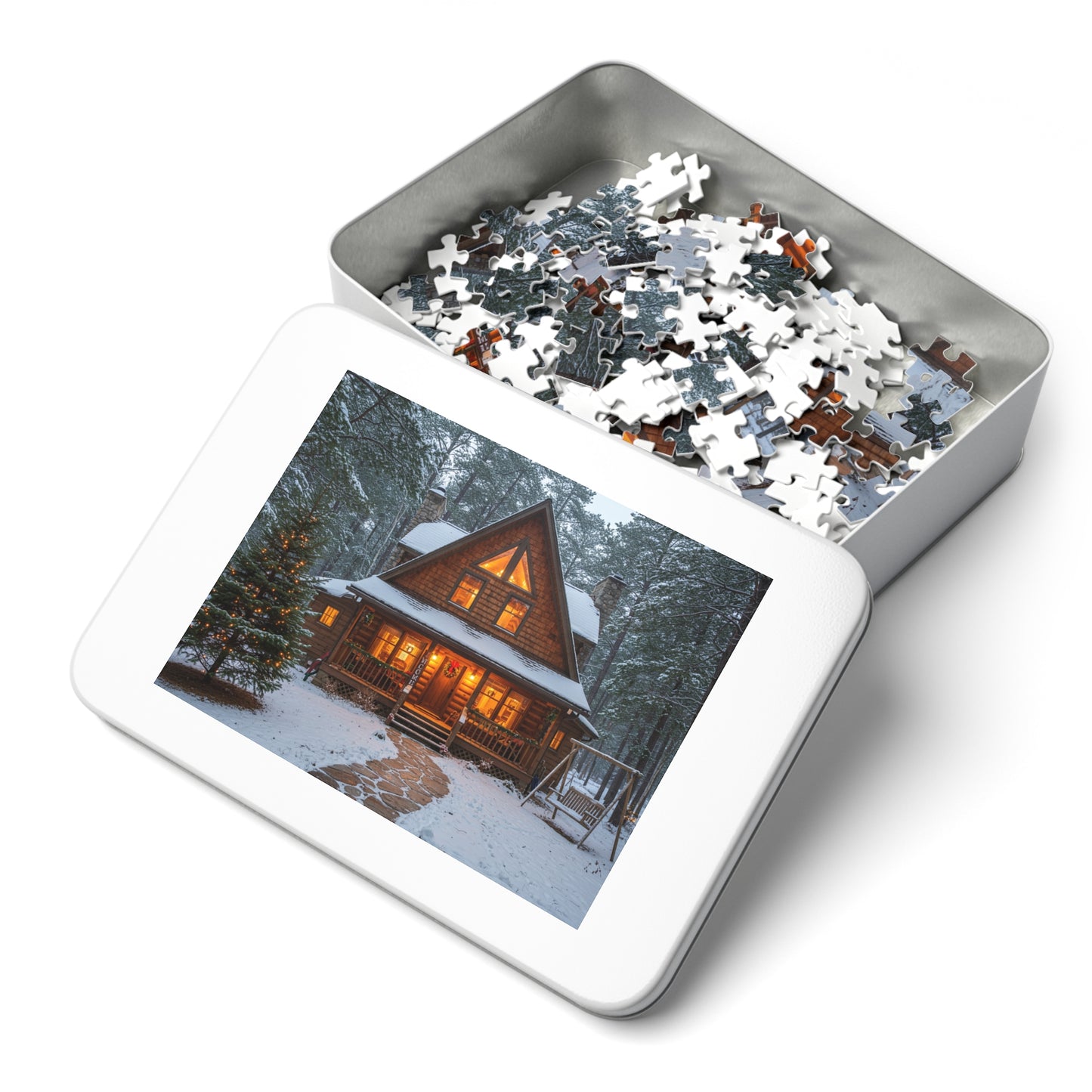 252 pcs Cozy Winter Cabin Jigsaw Puzzle, Winter Wonderland Jigsaw Puzzle, Snow-Covered Retreat with Christmas Decor, Winter Wonderland Puzzle
