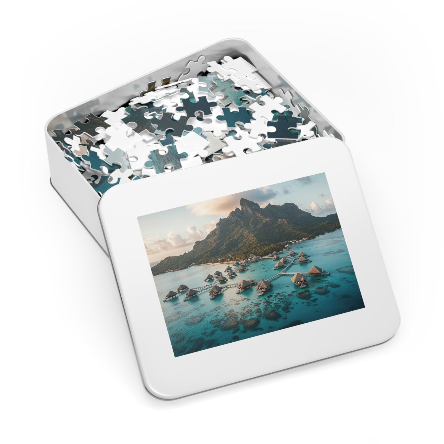 110, 252, 500, 1000, 2000 pcs Tropical Island Jigsaw Puzzle, Scenic Paradise Puzzle, Exotic Vacation Puzzle, Breathtaking Tropical Bay with Overwater Retreats