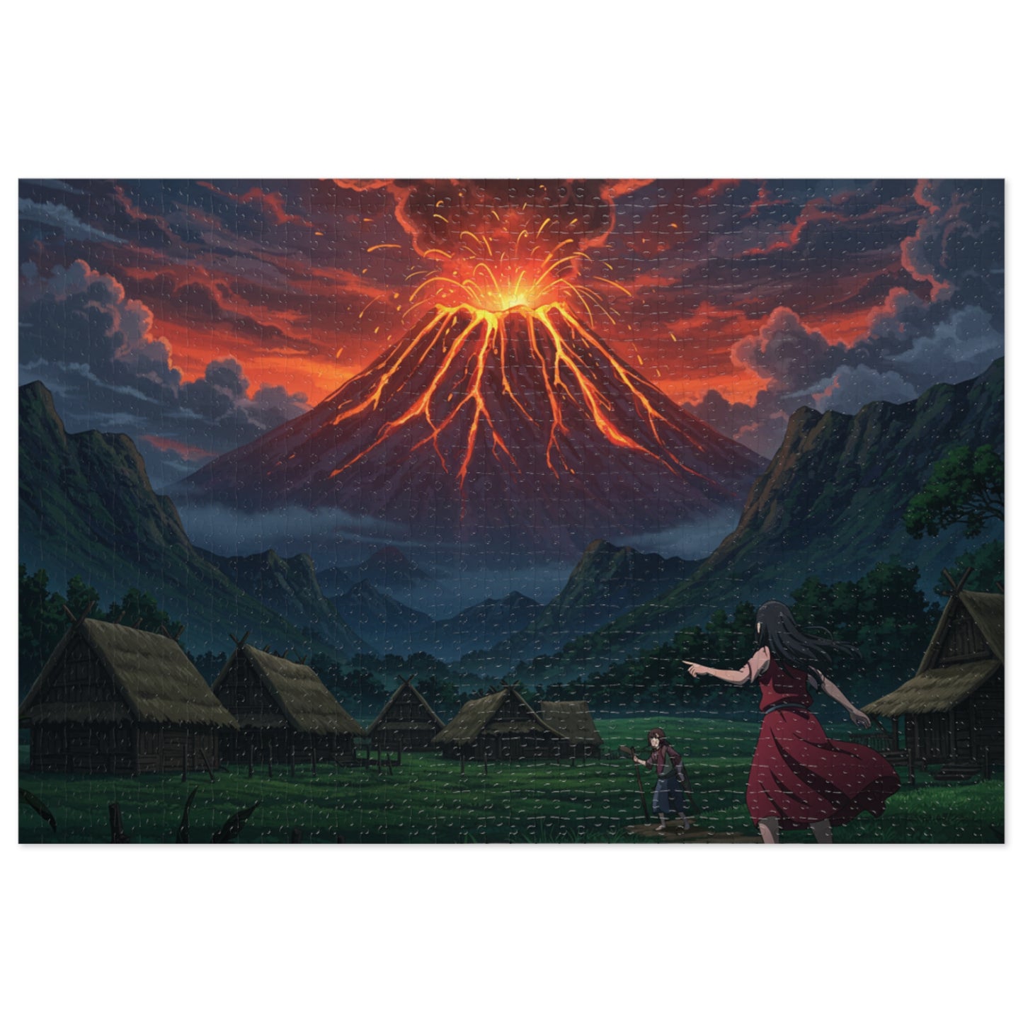 110, 252, 500, 1000 pcs Volcano Eruption Jigsaw Puzzle, Explosive Landscape Puzzle, Lava Flow and Smoke Over Mountainous Horizon
