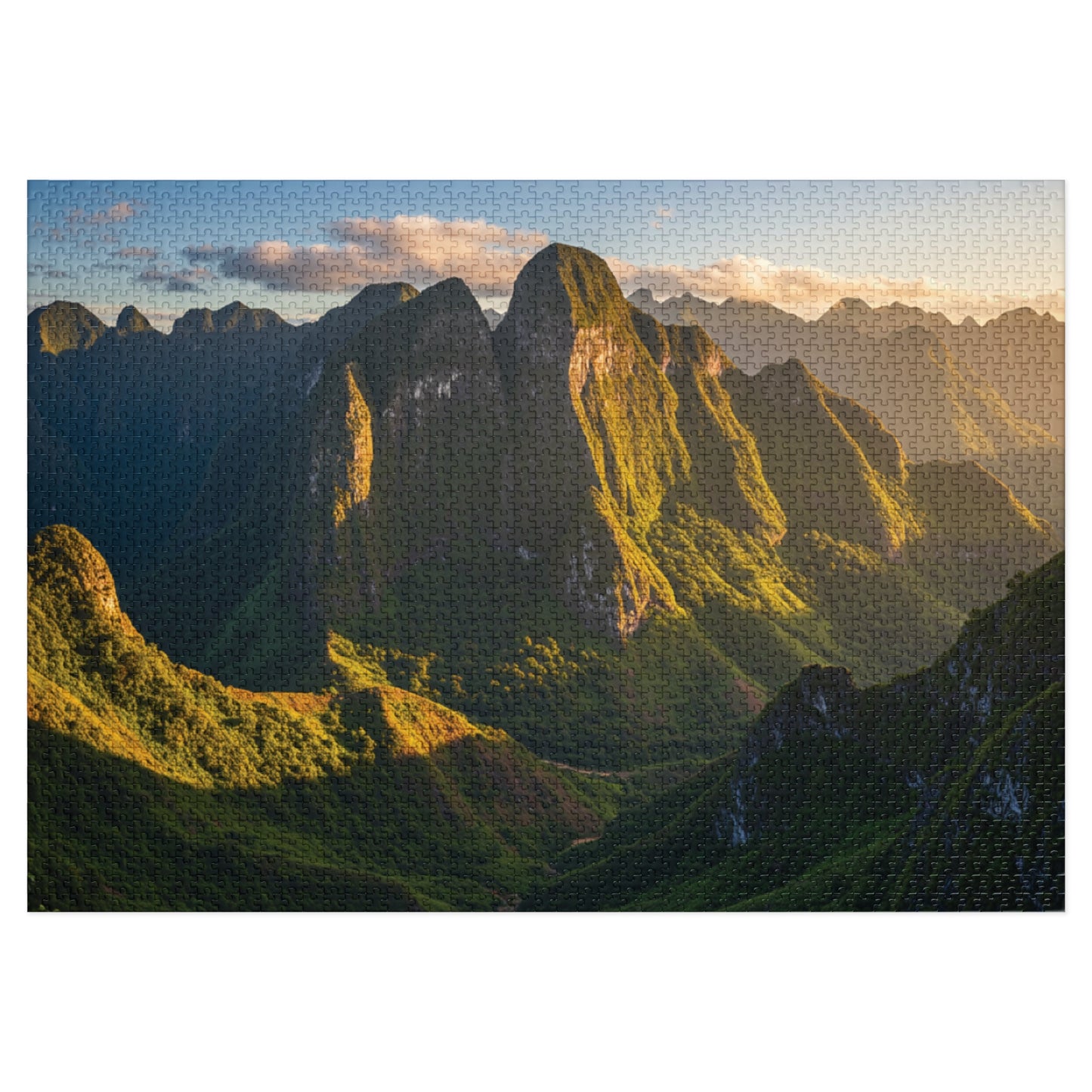 110, 252, 500, 1000, 2000 Jigsaw Puzzle, Sunlit Mountain Valley Jigsaw Puzzle – Lush Green Peaks & Scenic Trail View | Nature Puzzle Gift | Relaxing Landscape Puzzle for Adults & Teens