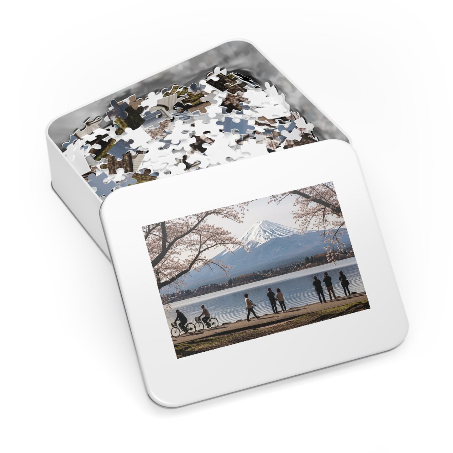 Mount Fuji Cherry Blossom Lake Jigsaw Puzzle 🌸 Snow Capped Peak, Sakura Frames & Serene Japan View
