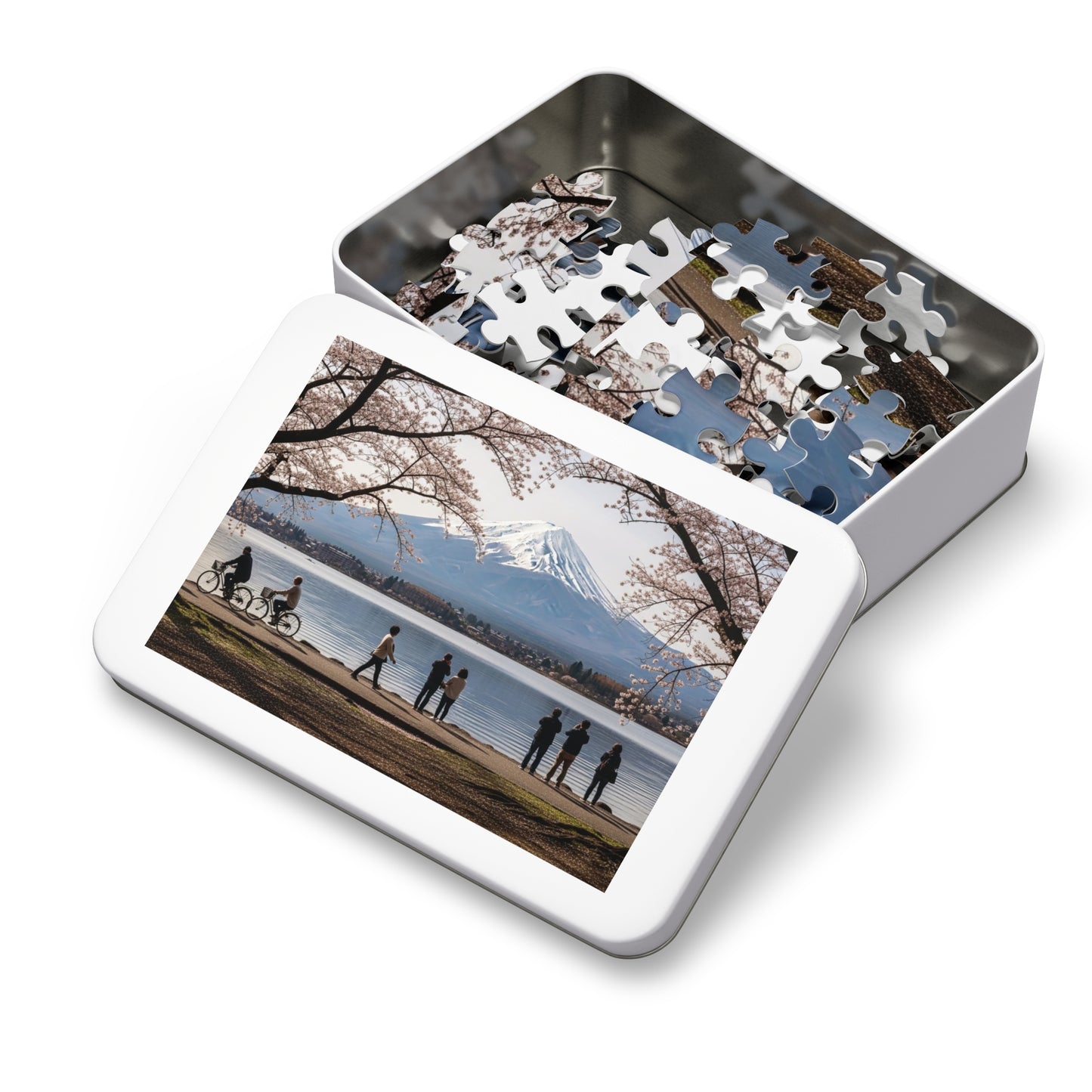 Mount Fuji Cherry Blossom Lake Jigsaw Puzzle 🌸 Snow Capped Peak, Sakura Frames & Serene Japan View