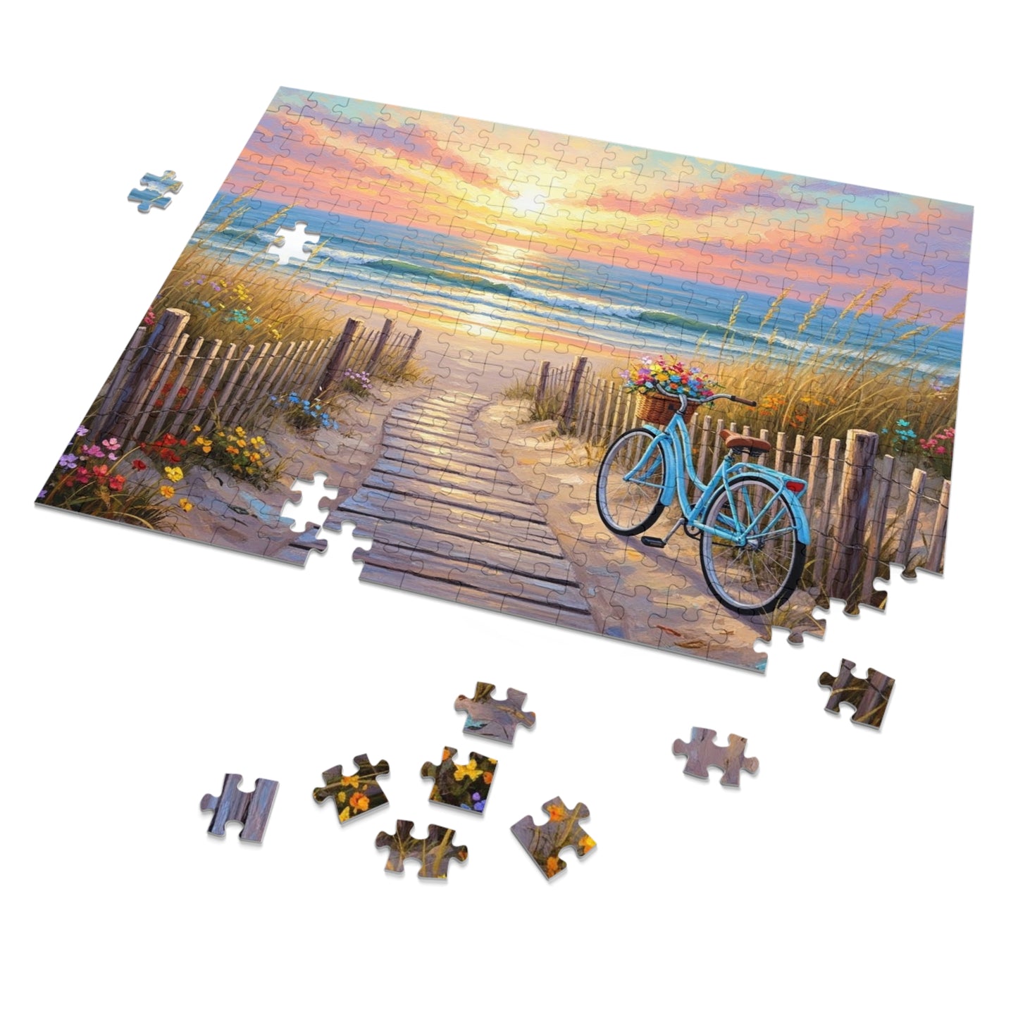 Beach Boardwalk at Sunset Puzzle 🧩 Serene Ocean Landscape Art