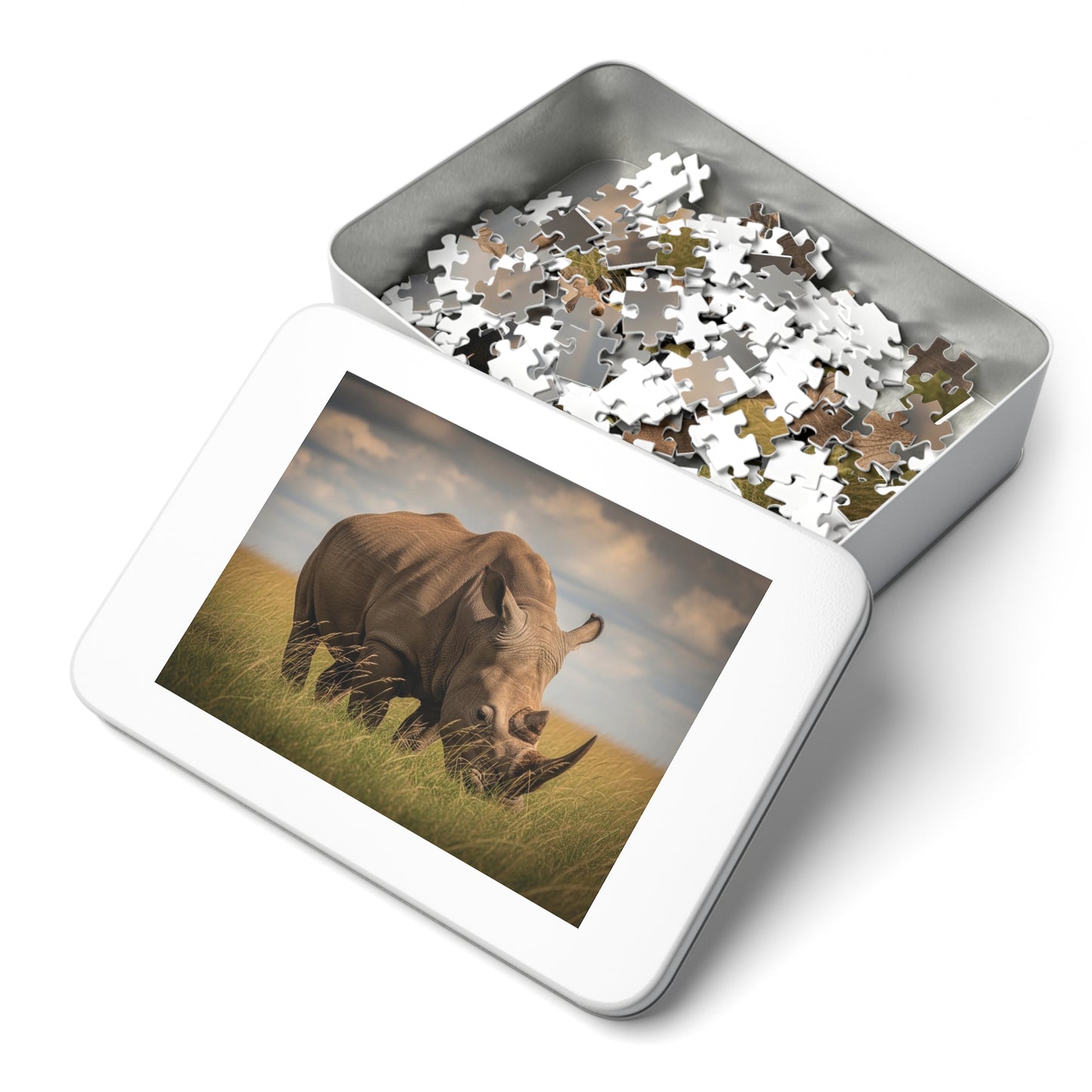 Rhinoceros Savannah Jigsaw Puzzle Majestic African Wildlife Nature Art