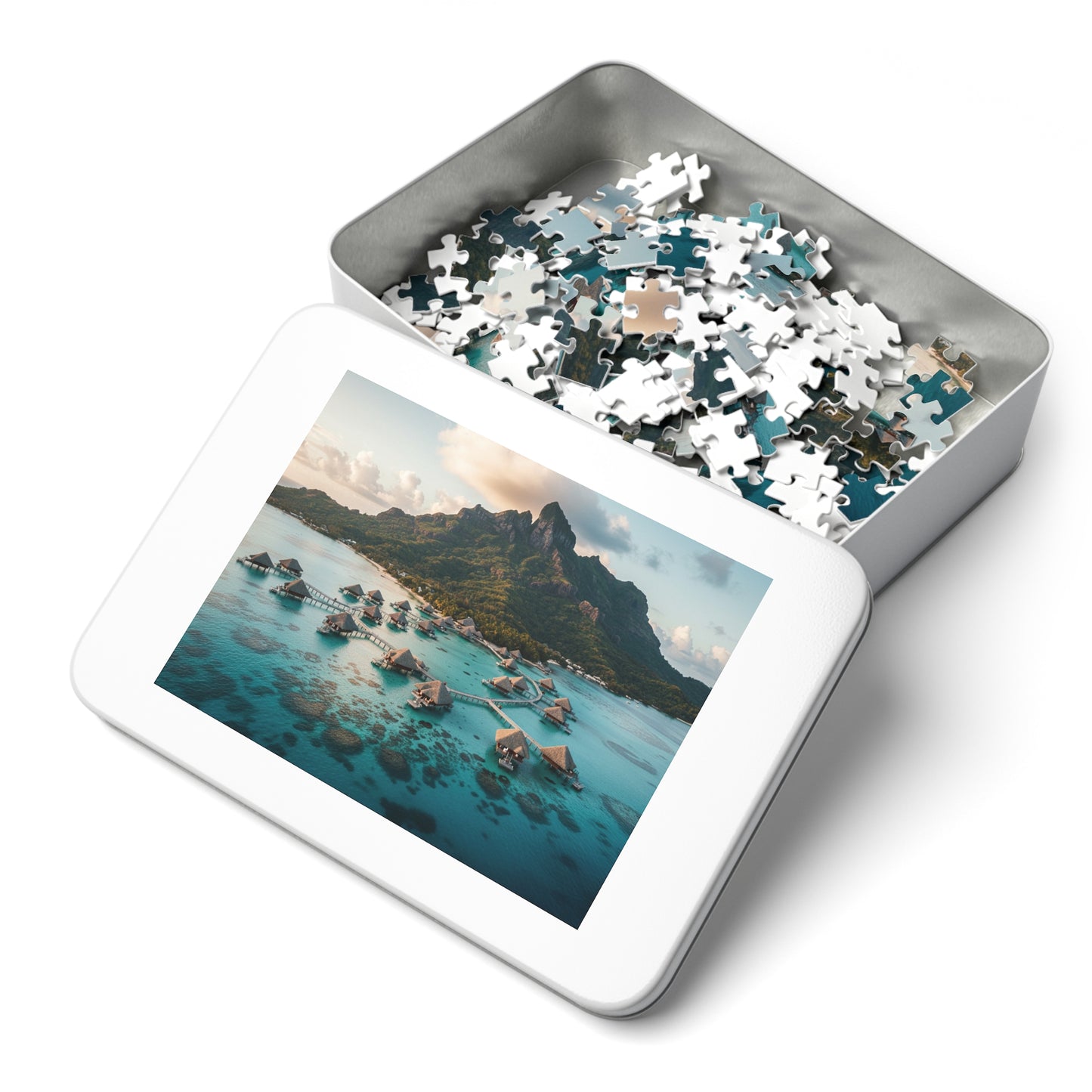 110, 252, 500, 1000, 2000 pcs Tropical Island Jigsaw Puzzle, Scenic Paradise Puzzle, Exotic Vacation Puzzle, Breathtaking Tropical Bay with Overwater Retreats