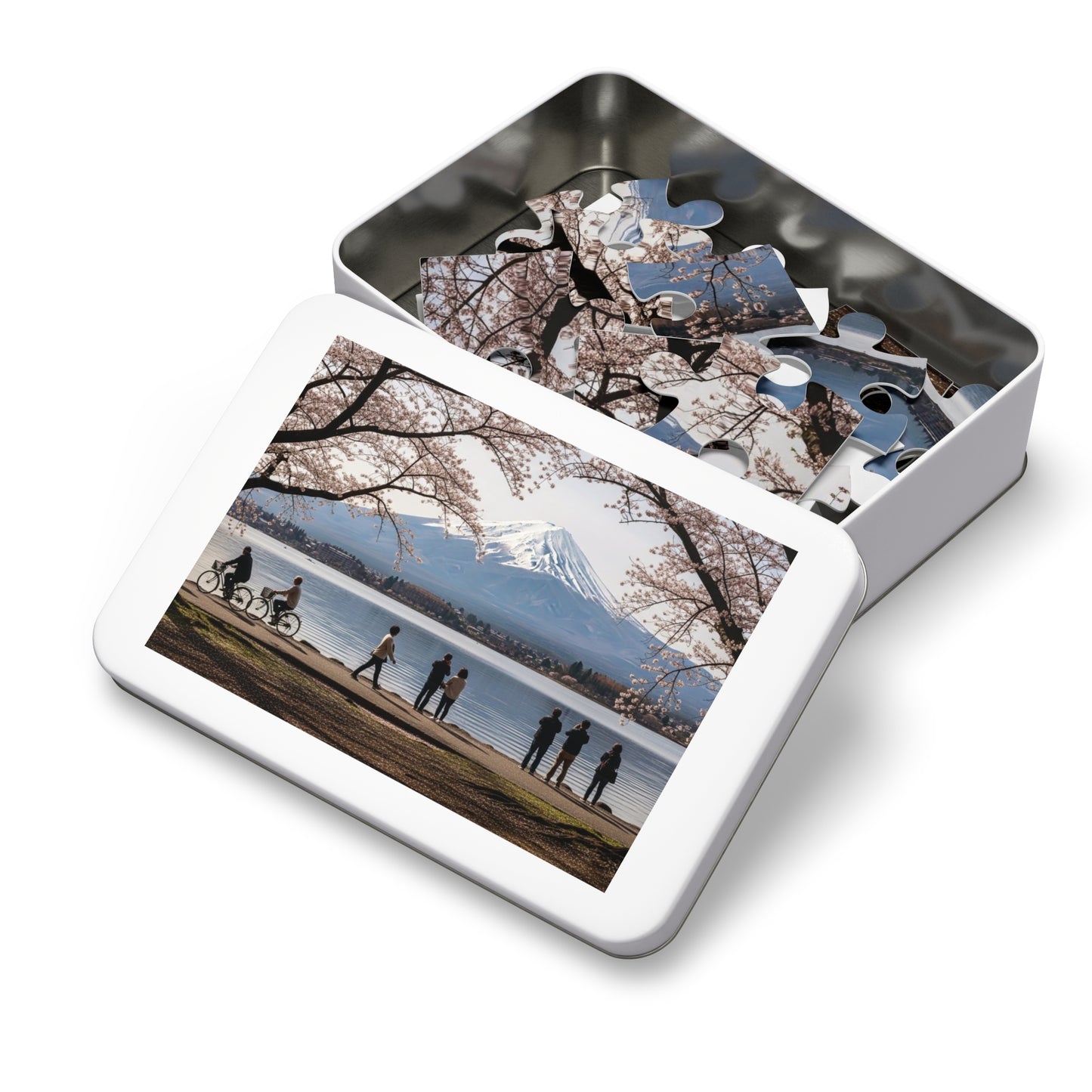 Mount Fuji Cherry Blossom Lake Jigsaw Puzzle 🌸 Snow Capped Peak, Sakura Frames & Serene Japan View