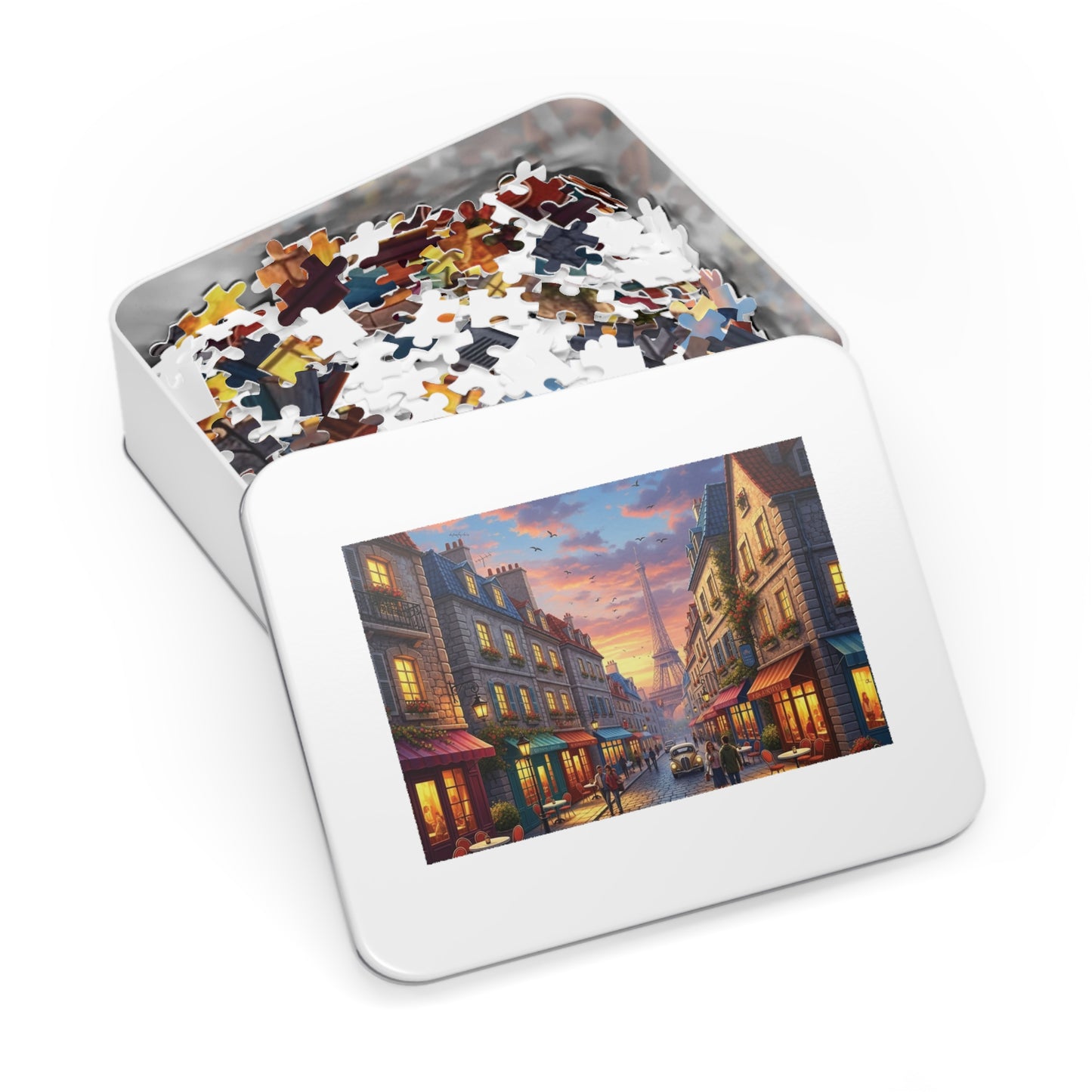 Paris Sunset Café Street Jigsaw Puzzle with Eiffel Tower