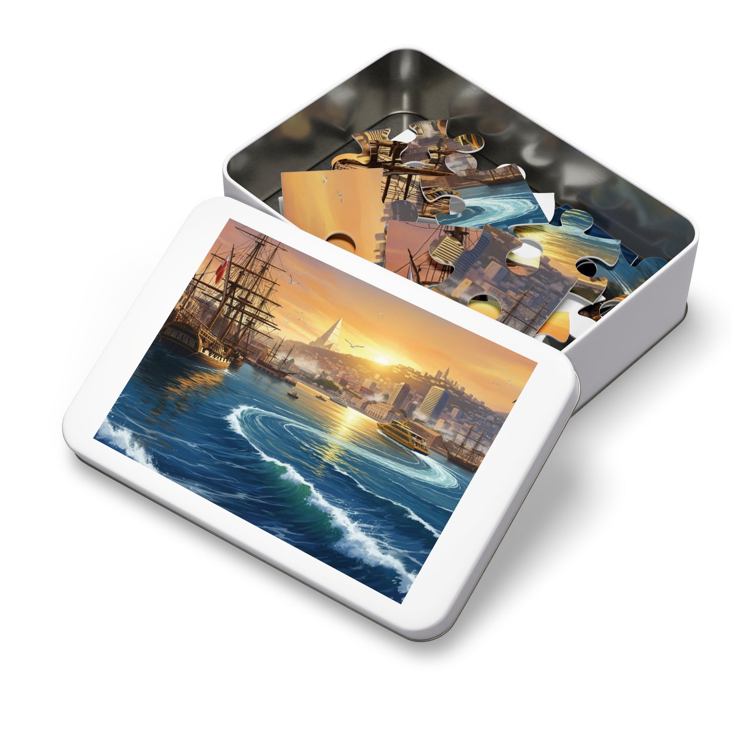 Sunset Harbor Jigsaw Puzzle |  Coastal City Sailing