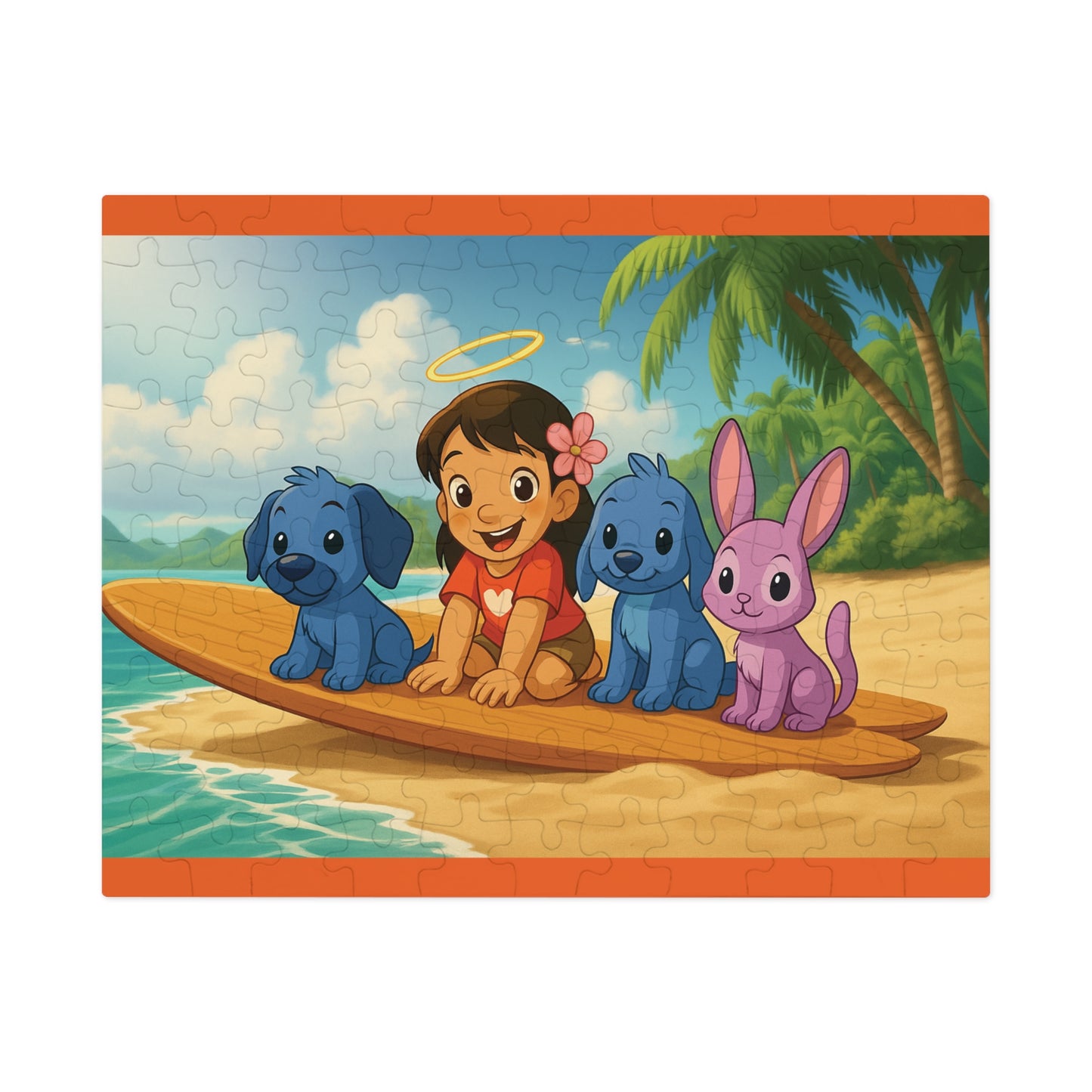 30, 110, 252, 500 Tropical Island Friends Puzzle, Wholesome Surfboard Companions Jigsaw, Adorable Island Adventure Puzzle, Bright Ocean Friends Puzzle