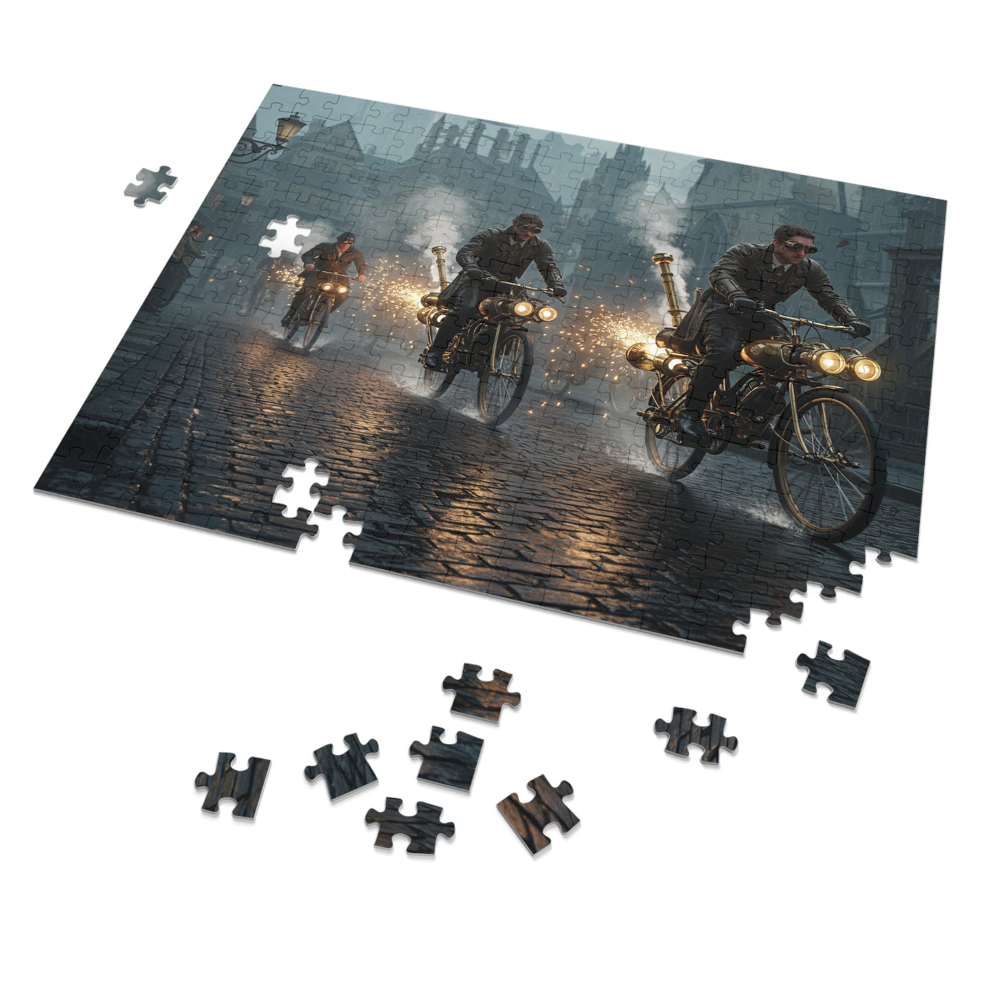 110, 252, 500, 1000, 2000 pcs Steampunk Bicycle Jigsaw Puzzle, Vintage Bike Puzzle, Collectible Puzzle, Retro-Futuristic Bike Puzzle, Victorian Steampunk City Puzzle, Industrial Adventure Jigsaw