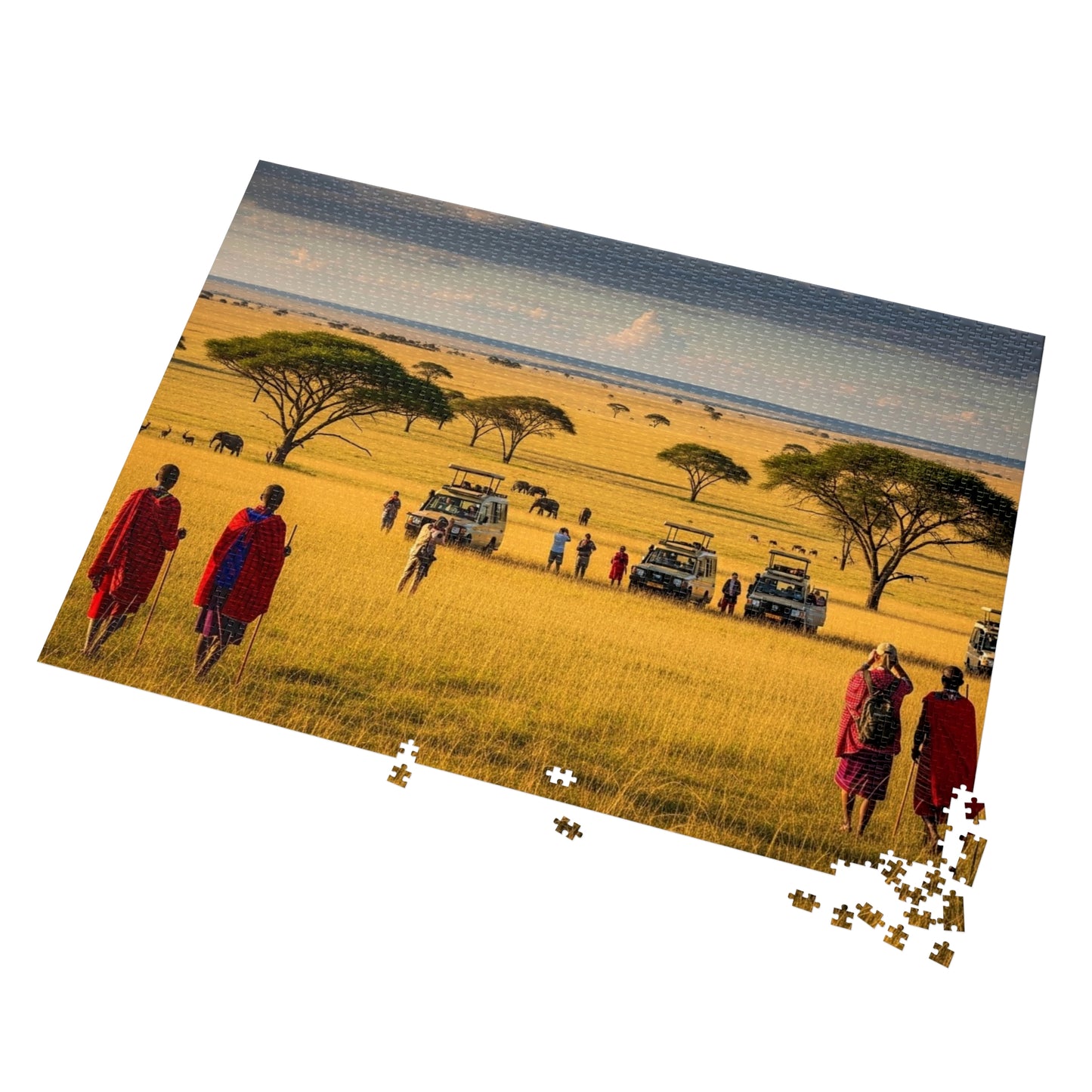 African Savanna Safari Jigsaw Puzzle 🦁 Golden Plains, Acacia Trees & Wildlife Adventure Scene