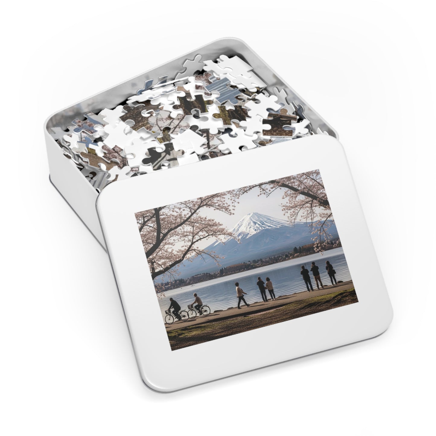 Mount Fuji Cherry Blossom Lake Jigsaw Puzzle 🌸 Snow Capped Peak, Sakura Frames & Serene Japan View