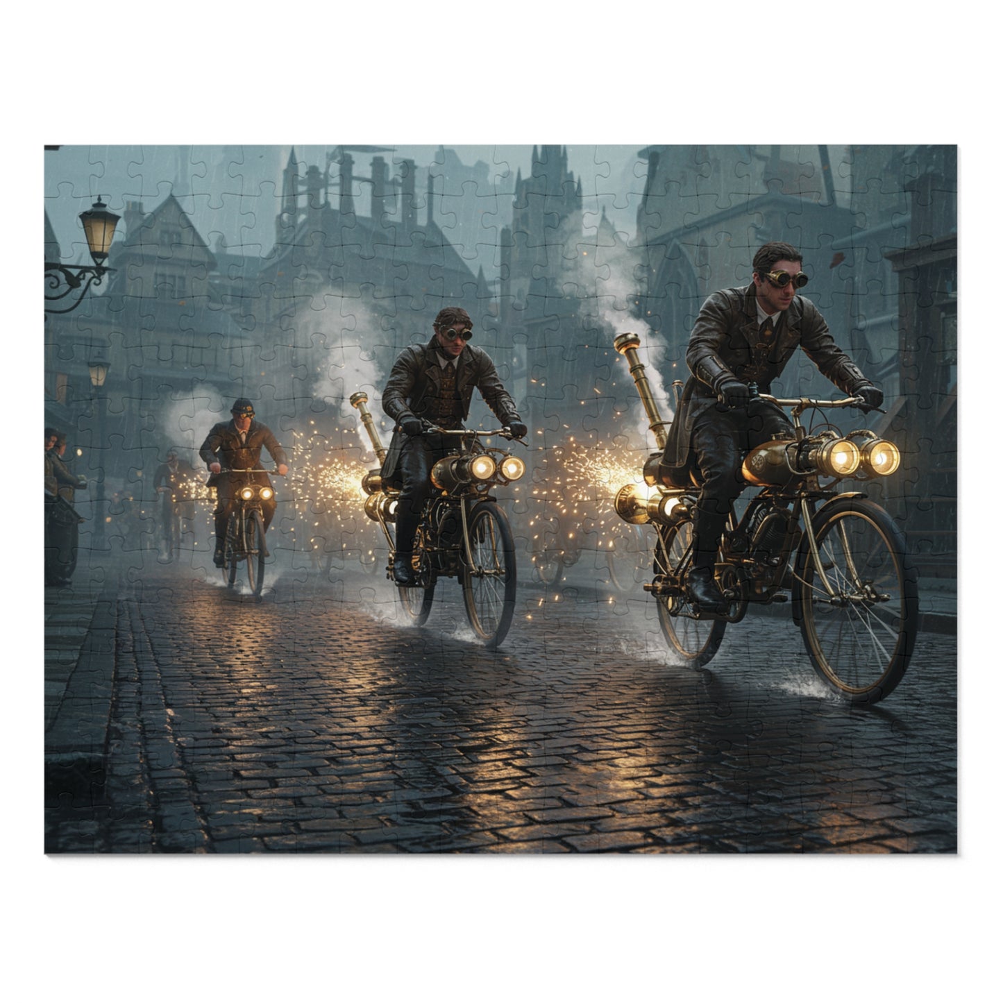 110, 252, 500, 1000, 2000 pcs Steampunk Bicycle Jigsaw Puzzle, Vintage Bike Puzzle, Collectible Puzzle, Retro-Futuristic Bike Puzzle, Victorian Steampunk City Puzzle, Industrial Adventure Jigsaw