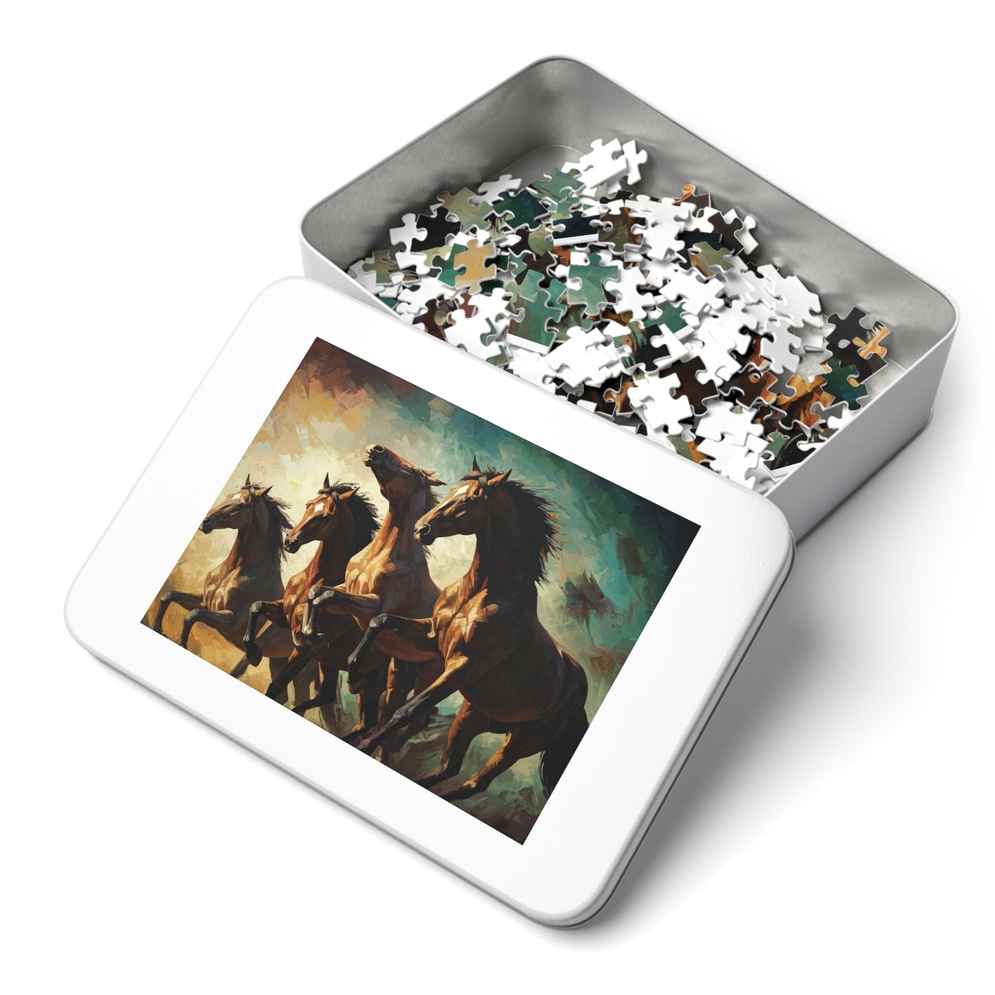 Wild Horses Puzzle – Bold Equestrian Artwork, 252, 500, 1000, 2000 Pieces, Vibrant Painting Style, Galloping Stallions