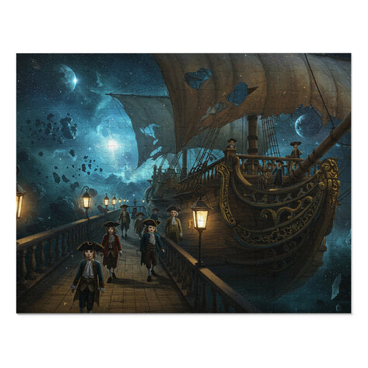 Fantasy Night Ship Jigsaw Puzzle Moonlit Sky and Lantern Deck Scene