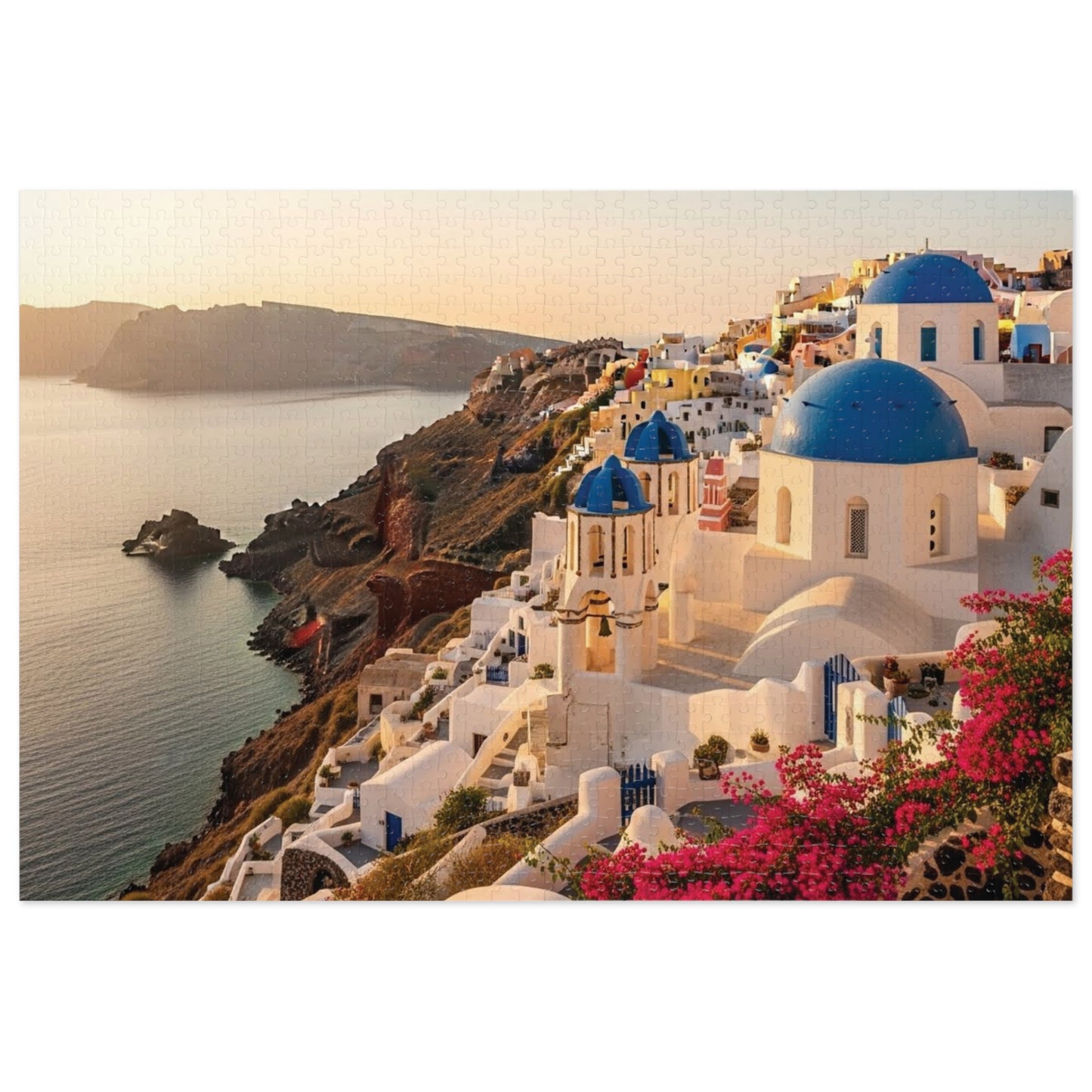 Santorini Sunset Cliffside Jigsaw Puzzle ☀️ Blue Domes Over the Aegean Sea