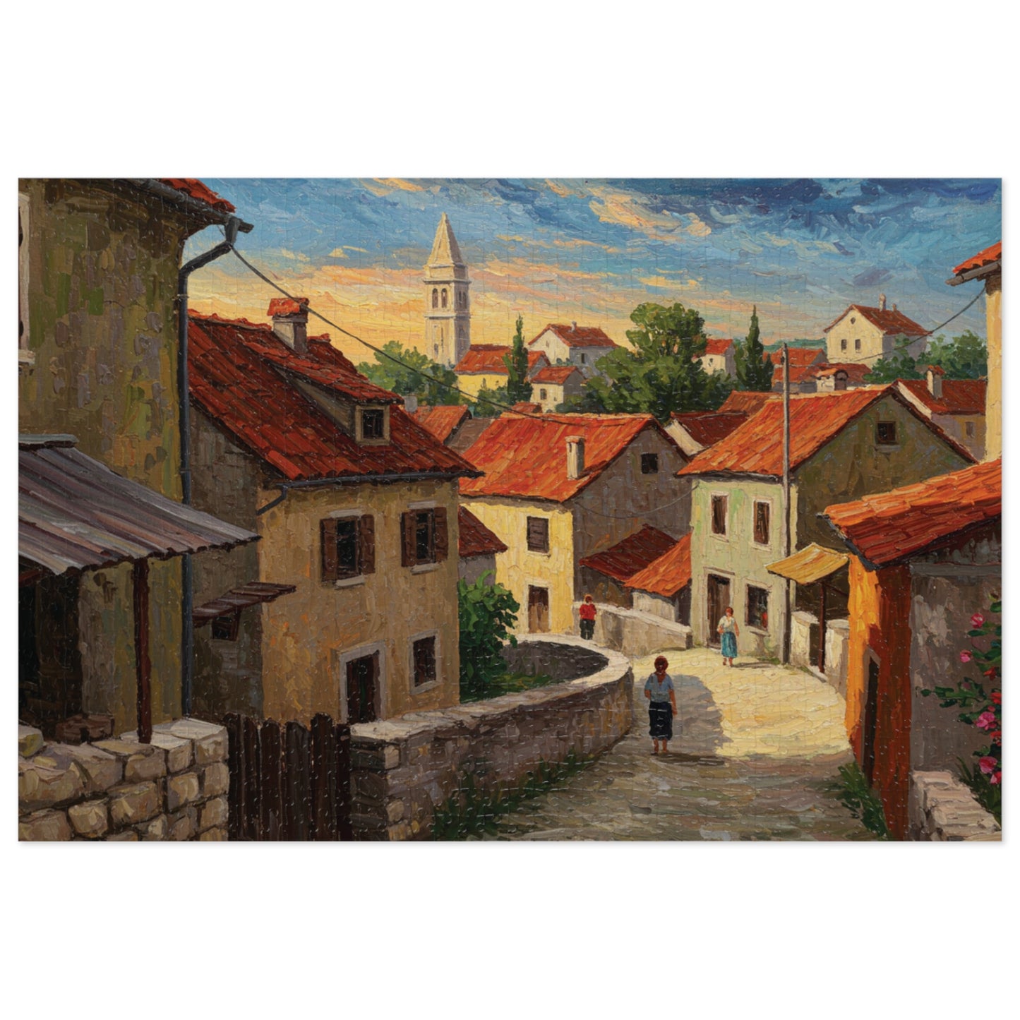 110, 252, 500, 1000, 2000 Mediterranean Village Jigsaw Puzzle Jigsaw Puzzle, Rustic European Village, Old World Architecture and Warm Colors