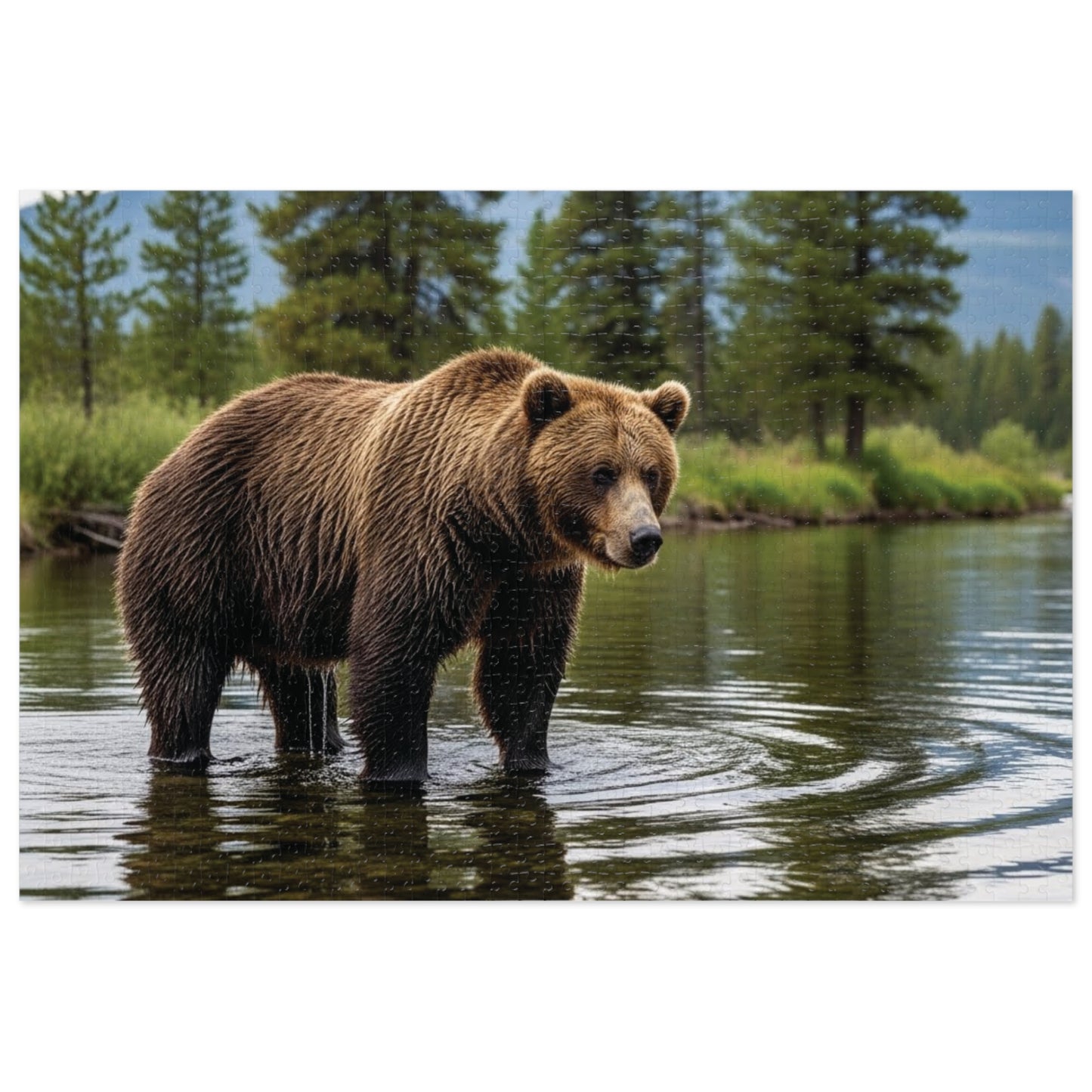 Brown Bear River Jigsaw Puzzle Majestic Wilderness Wildlife Nature Art