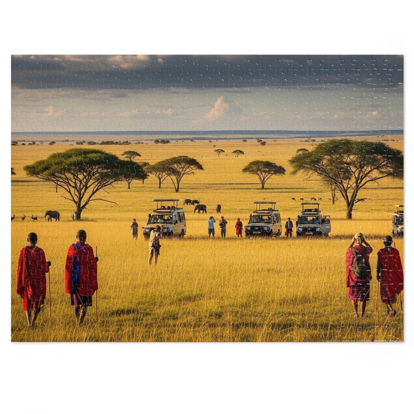 African Savanna Safari Jigsaw Puzzle 🦁 Golden Plains, Acacia Trees & Wildlife Adventure Scene