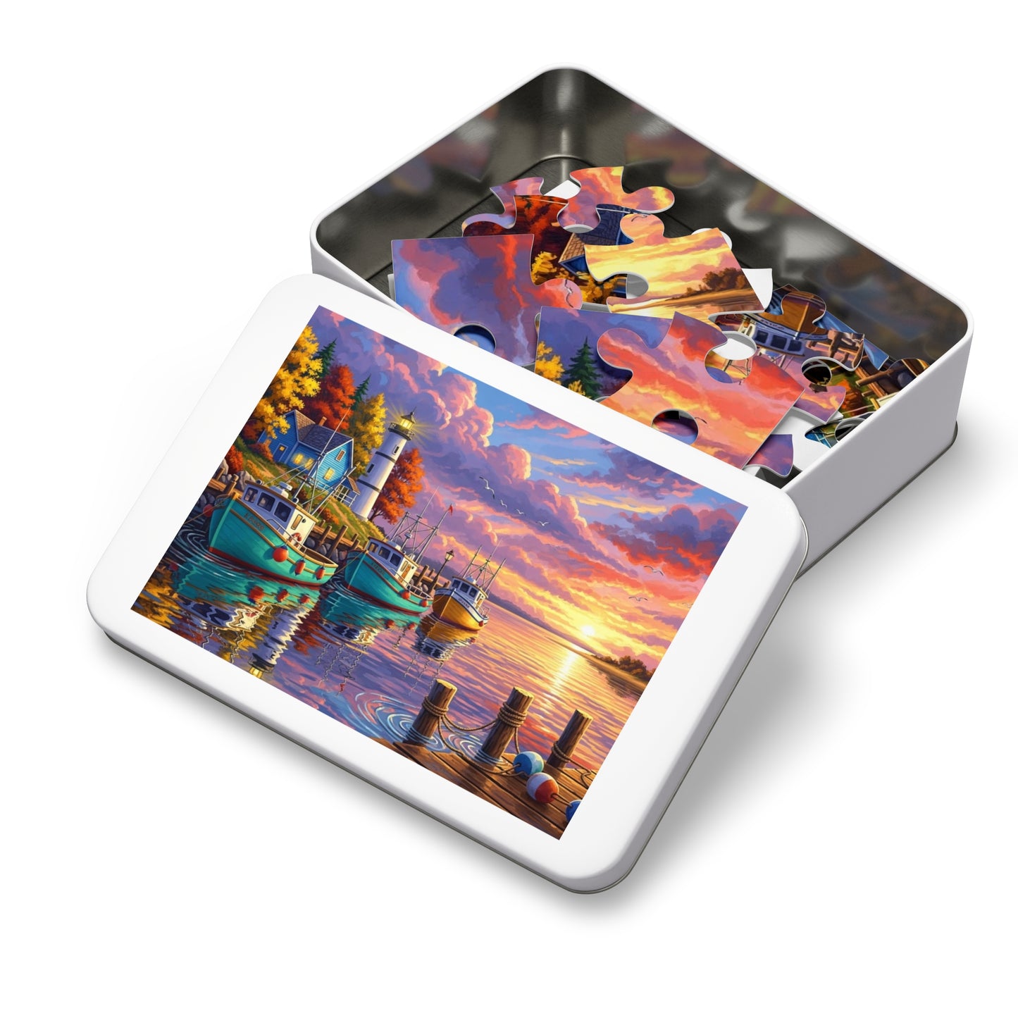 Autumn Harbor Lighthouse Jigsaw Puzzle