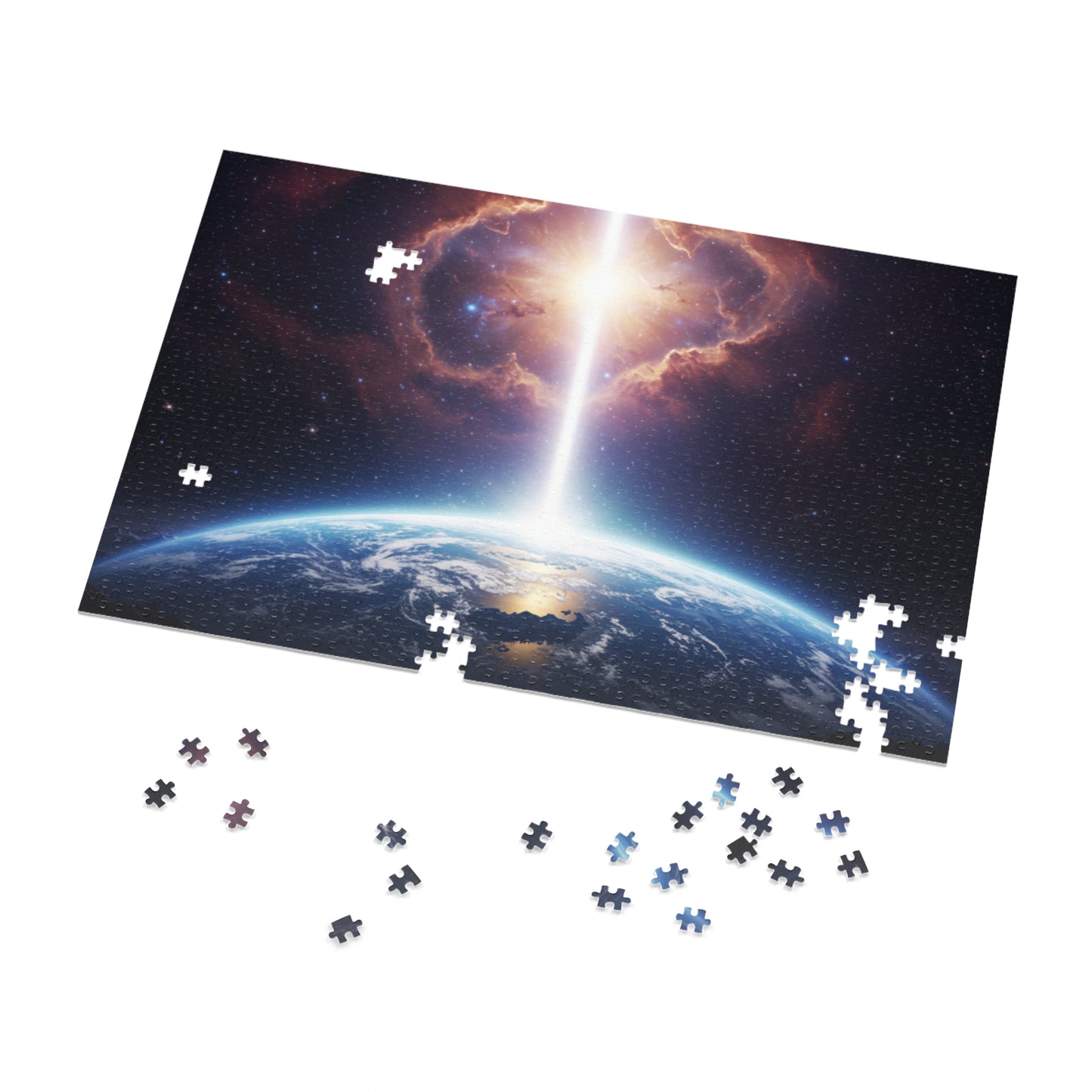 110, 252, 500, 1000, 2000 Planet Earth in Lightbeam Puzzle – Space Explorer Theme | Space Earth Art Jigsaw | Galaxy Scene | Earth from Space View