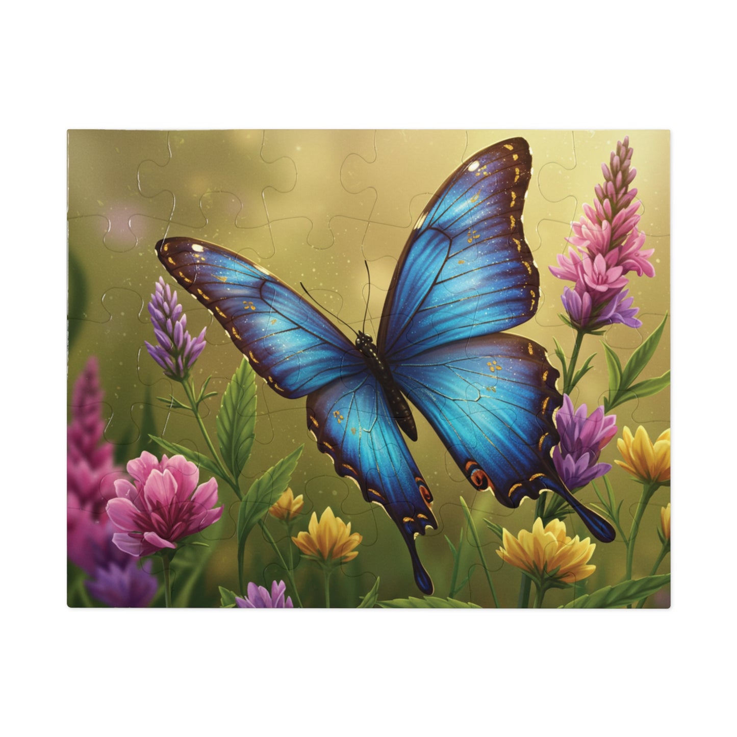 30, 110, 252, 500 | Blue Butterfly Among Spring Wildflowers | Vibrant Garden Scene | Nature Jigsaw Puzzle | Bloom & Wings Puzzle Art | Butterfly Blossom Jigsaw Puzzle with Tin