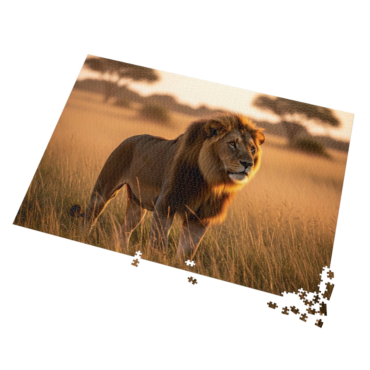 Lion in Golden Savanna Jigsaw Puzzle (with Tin)