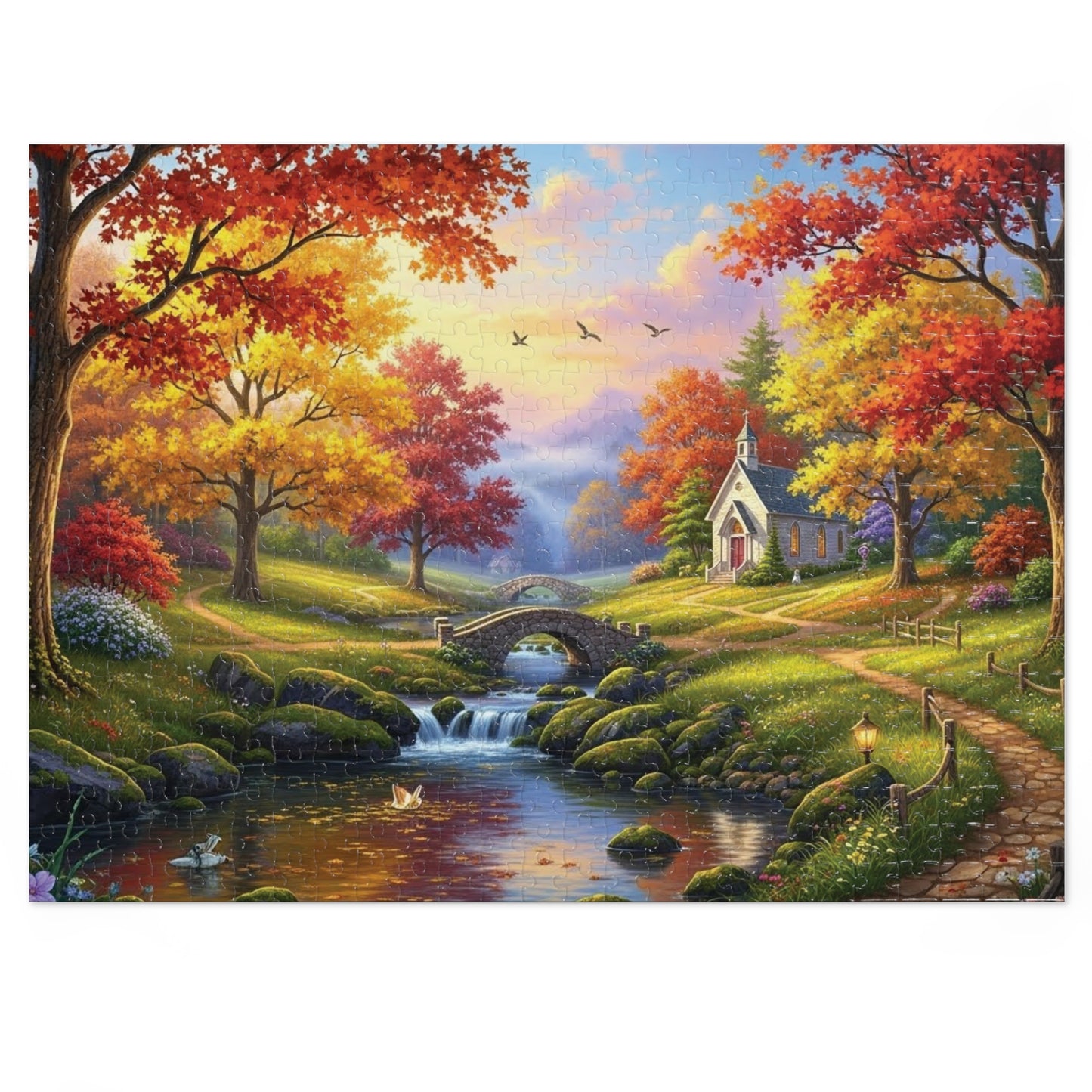 Autumn Chapel Serenity Jigsaw Puzzle