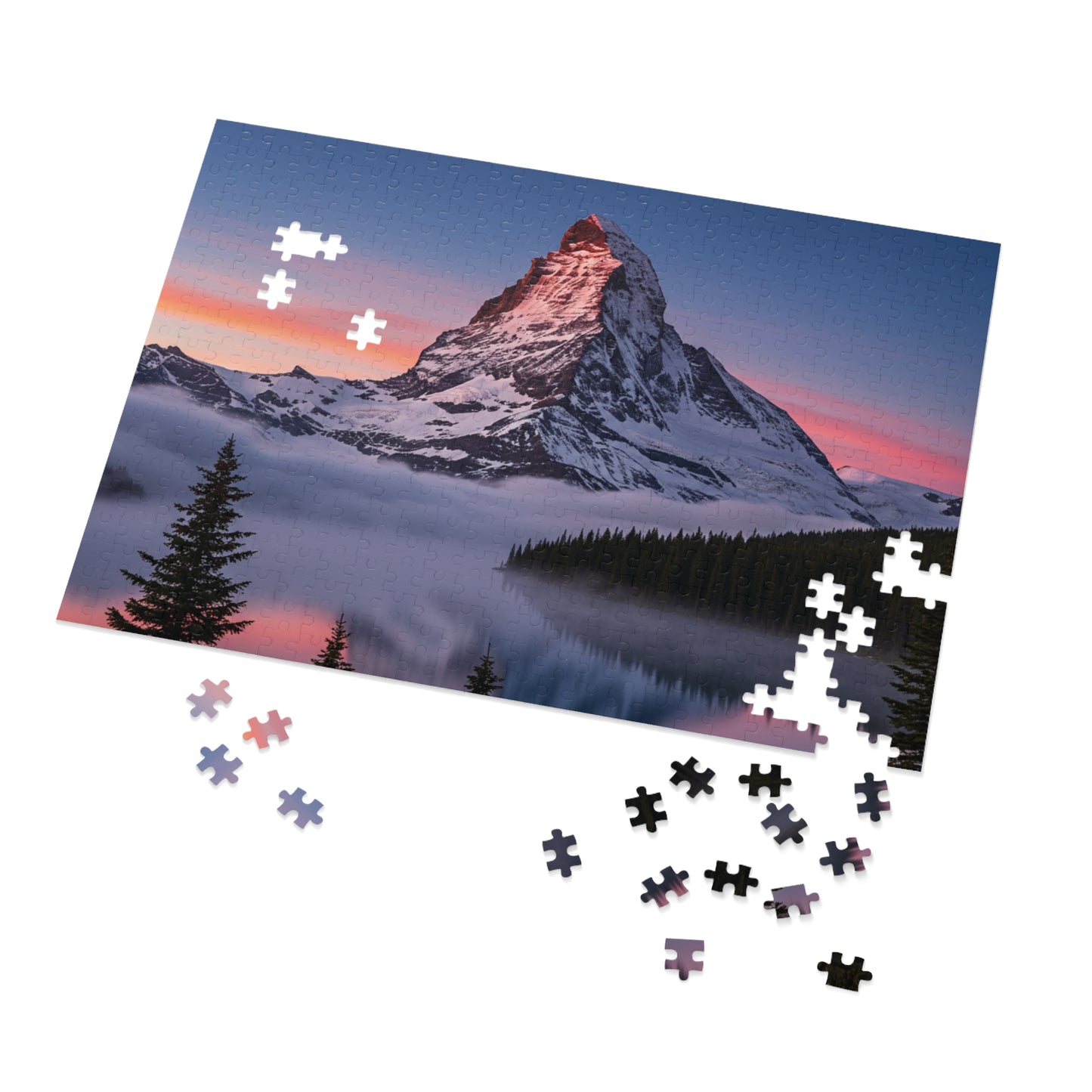 110, 252, 500, 1000, 2000, Snowy Mountain Peak Jigsaw Puzzle –  Alpine Majesty & Mirror Lake Sunset Scene, Scenic Nature Puzzle in Gift Tin (252–2000 Pieces)
