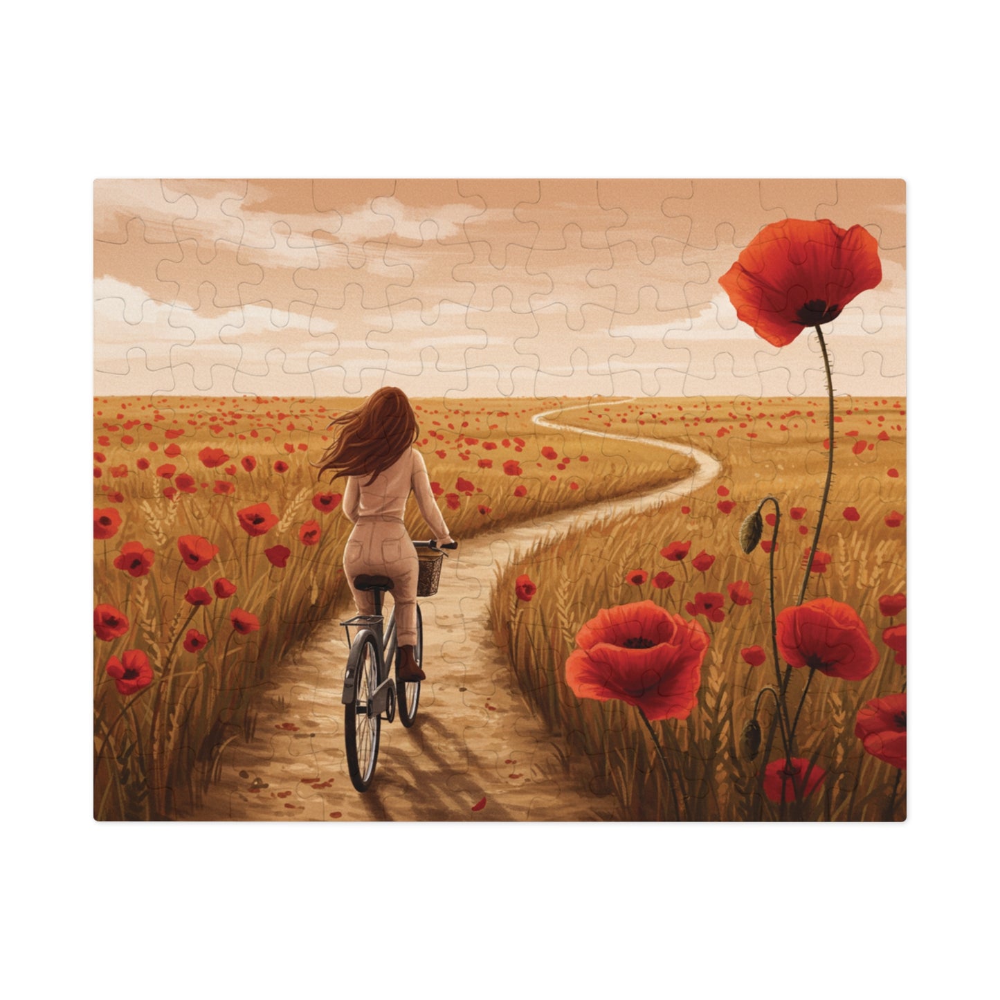 110, 252, 500, 1000, 2000 Golden Poppy Fields Jigsaw Puzzle – Serene Summer Bike Ride, Serene Poppy Fields Jigsaw Puzzle with Tin, Escape into Nature – Summer Cycling Puzzle with Flowers