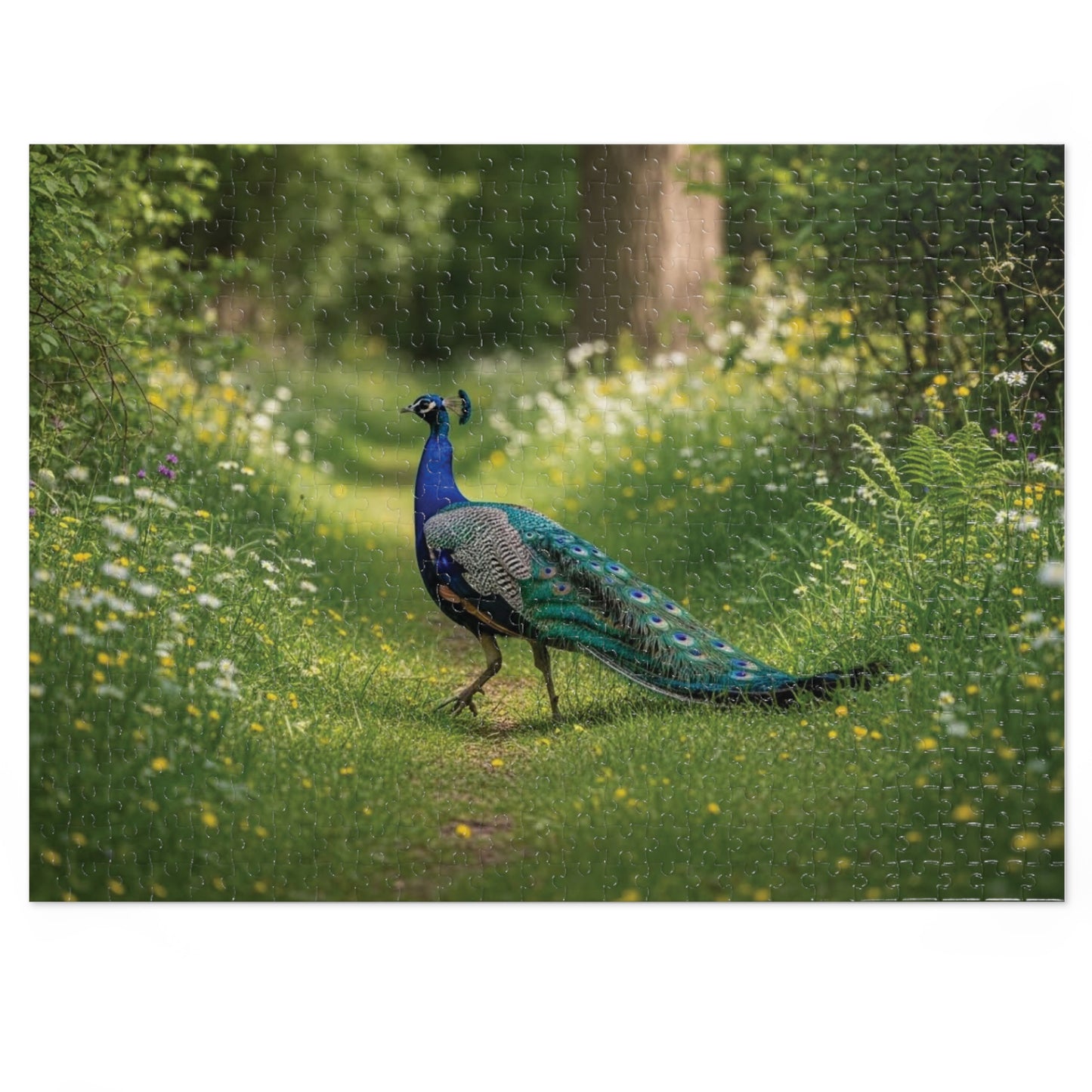 Peacock in Wildflower Garden Jigsaw Puzzle (with Tin) — 500-Piece Nature Puzzle Gift