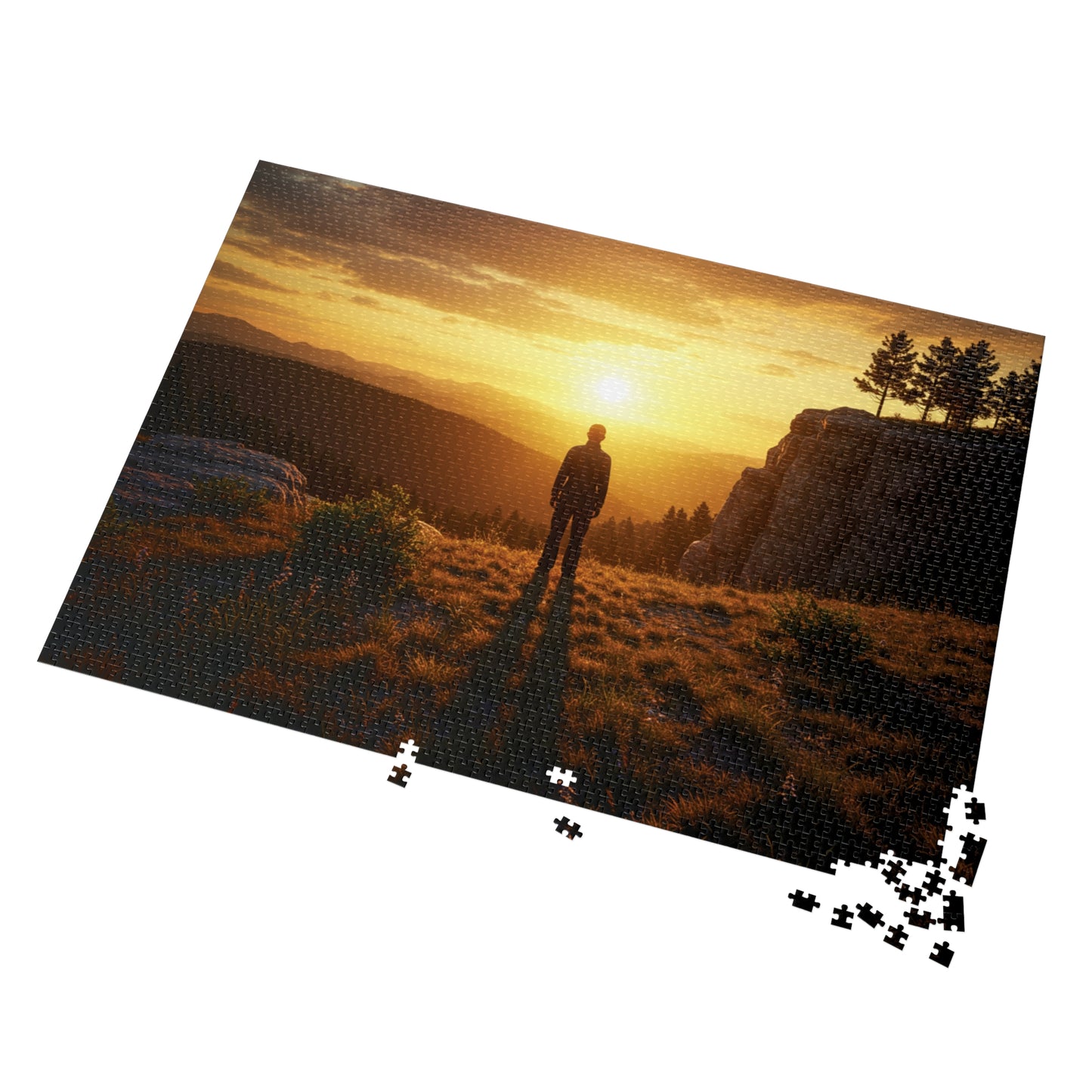 252, 500, 1000, 2000 Jigsaw Puzzle| Golden Hour Reflection | Sunset Overlook | Solitary Figure in Nature | Mountain Ridge Glow Jigsaw Puzzle | Scenic Jigsaw Puzzle with Vintage Tin