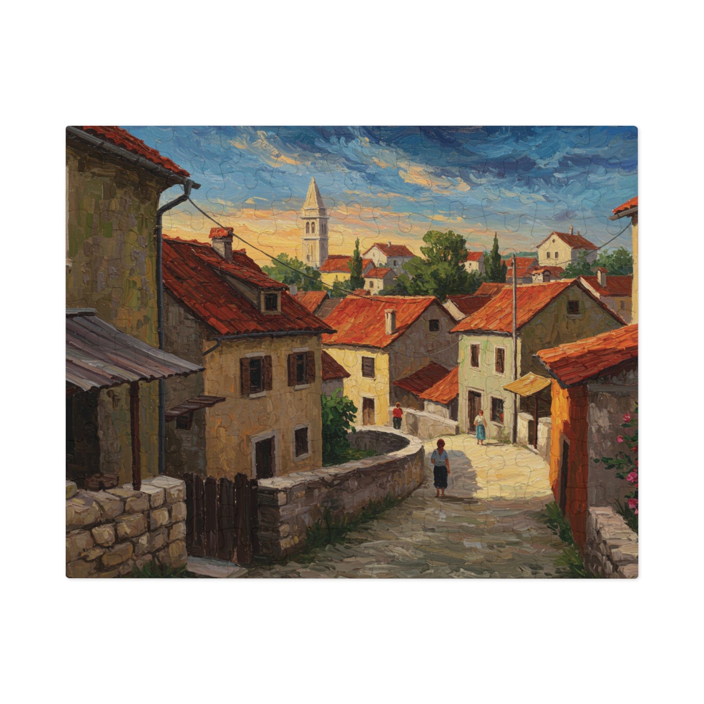 110, 252, 500, 1000, 2000 Mediterranean Village Jigsaw Puzzle Jigsaw Puzzle, Rustic European Village, Old World Architecture and Warm Colors
