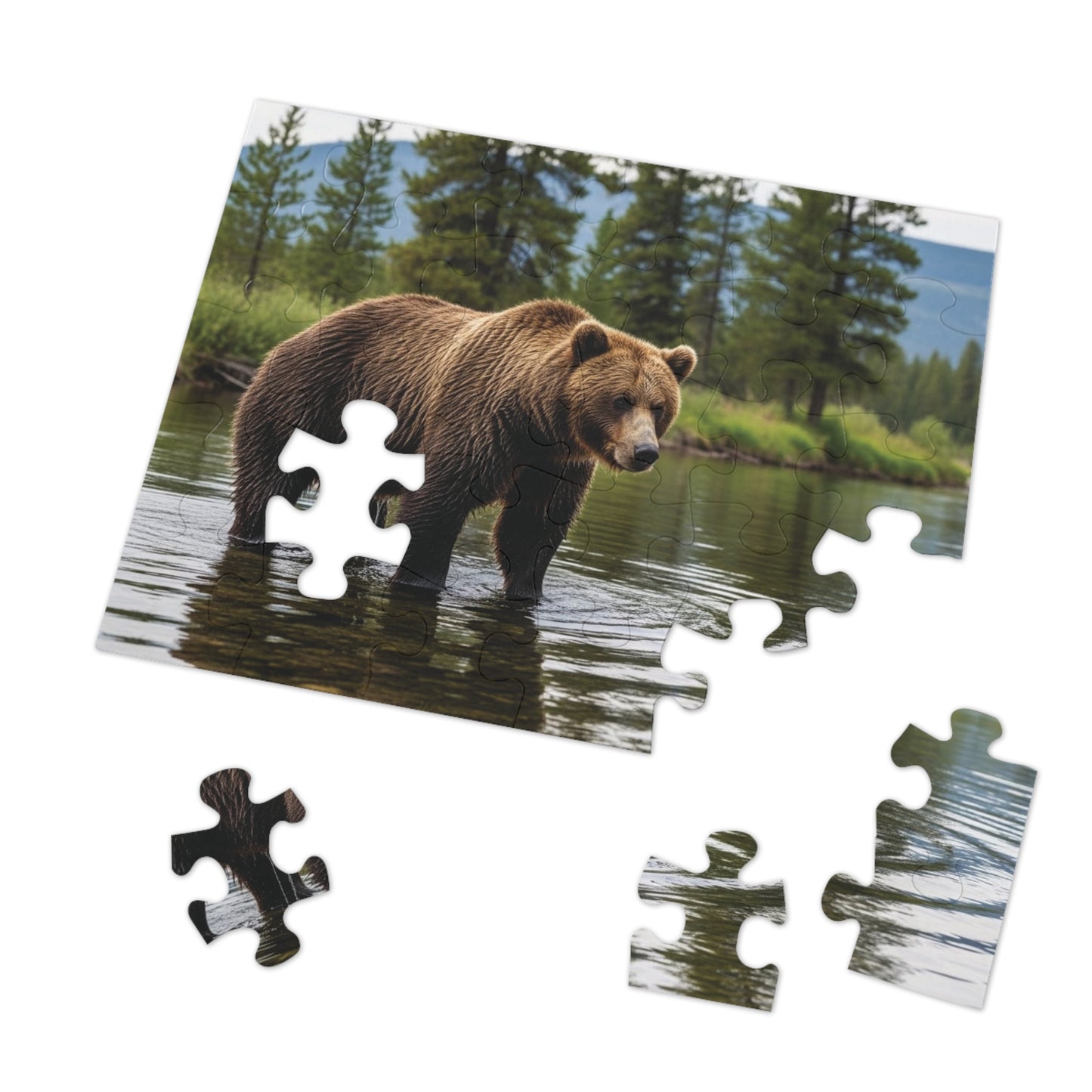 Brown Bear River Jigsaw Puzzle Majestic Wilderness Wildlife Nature Art
