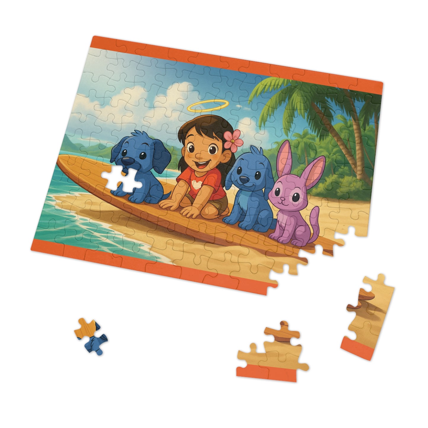 30, 110, 252, 500 Tropical Island Friends Puzzle, Wholesome Surfboard Companions Jigsaw, Adorable Island Adventure Puzzle, Bright Ocean Friends Puzzle