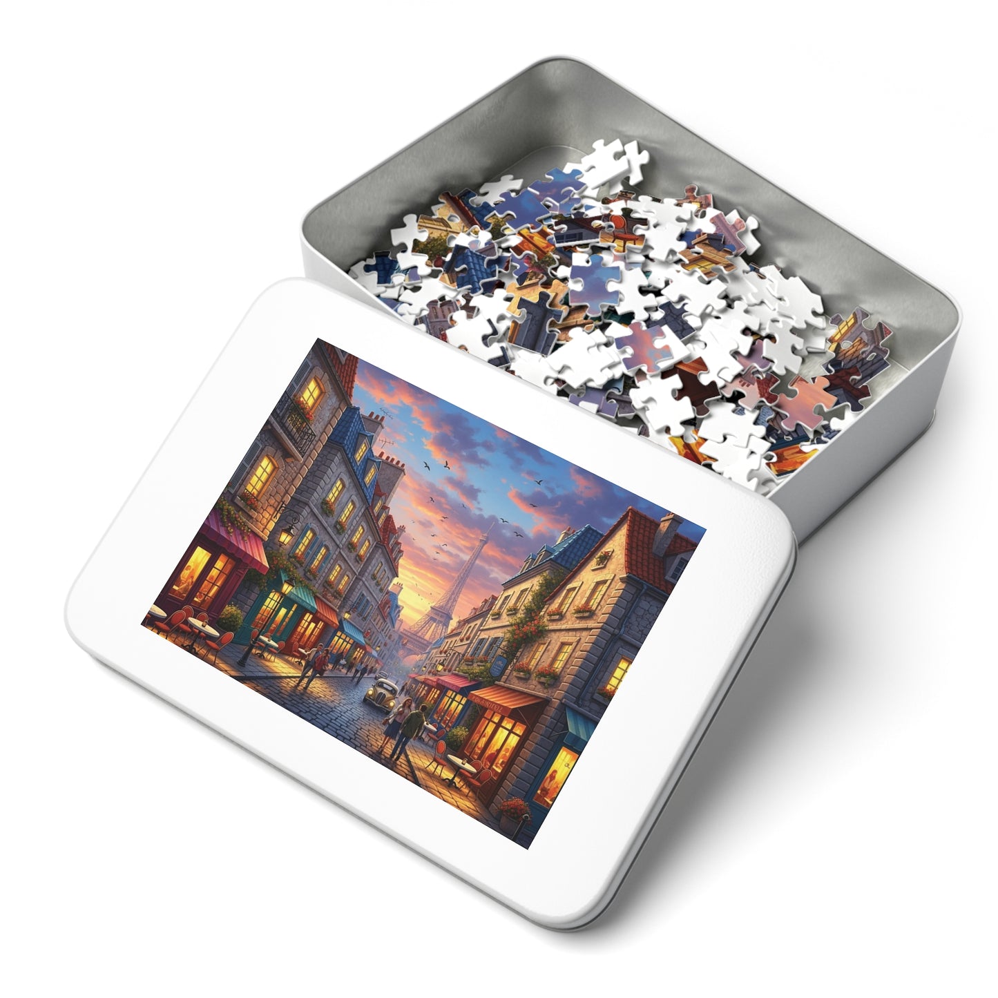 Paris Sunset Café Street Jigsaw Puzzle with Eiffel Tower